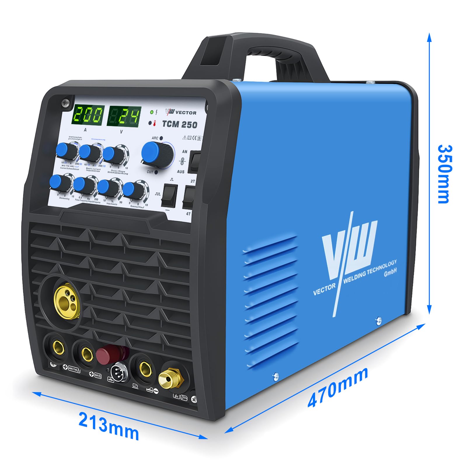 SET de soldadora combinada 4 en 1 TCM250 - MIG/MAG, TIG, MMA y corte por plasma (200A) con accesorios, inversor IGBT - set completo para profesionales y aficionados al bricolaje