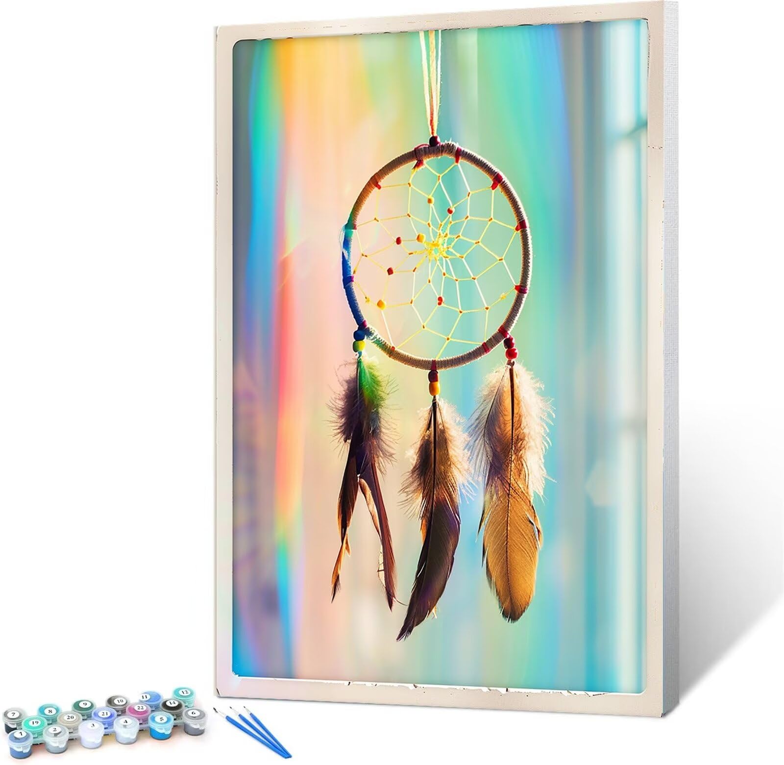 Peepezo DIY Malen nach Zahlen Erwachsene Traumfänger Erwachsene Malen nach Zahlen Kits auf Leinwand Feder Malen nach Zahlen Kunsthandwerk Geschenk für Home Wall Deco 60x80cm (mit Rahmen)