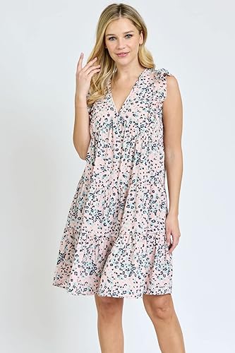 Miniatura 2 de Eloges - Minivestido babydoll con cuello en V y mangas con volantes y dobladillo con volantes, estampado tejido S-3X Plus