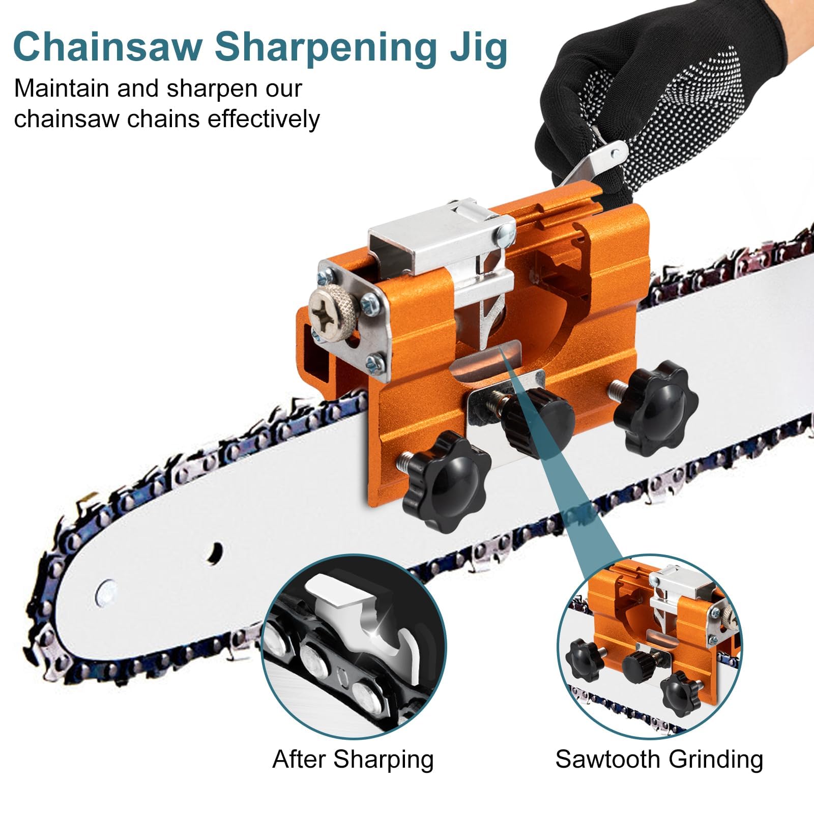 Affûteur De Chaîne De Tronçonneuse Portable - Kit Avec 10 Pierres à Aiguiser Et Gants - Compatible Chaînes 14" à 20" à Dents Plates