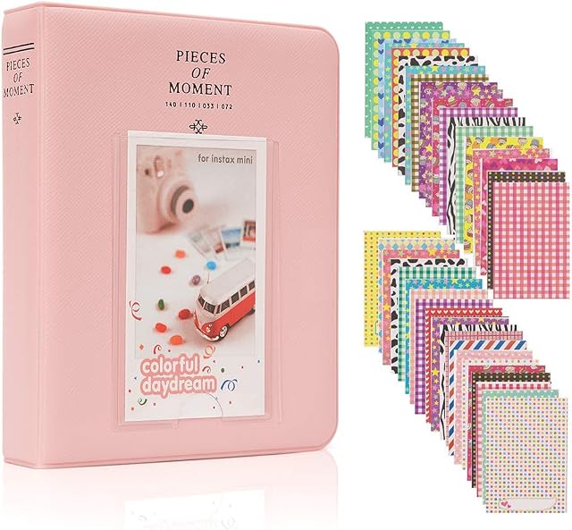 Annle Mini Photo Album Compatible withFujifilm Instax Mini 11 7s 8 8+ 9 25 26 50s 70 90 Instant Film Camera & Name Card(64 Pockets, Pink)