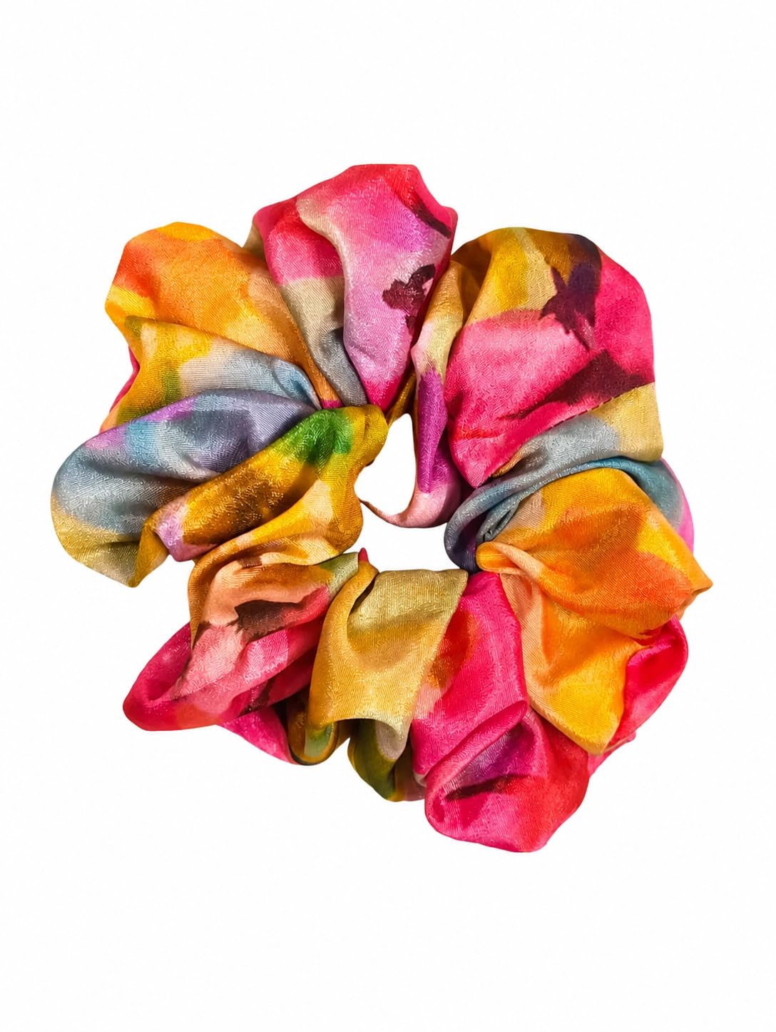 Multicolour Tie-Dye Satin Hair Scrunchie with Butterfly Print | Oversized Puff Style, Satin Fabric, Vibrant Rainbow Hues, Hair Bun Accessory, Women & Girls-image-22