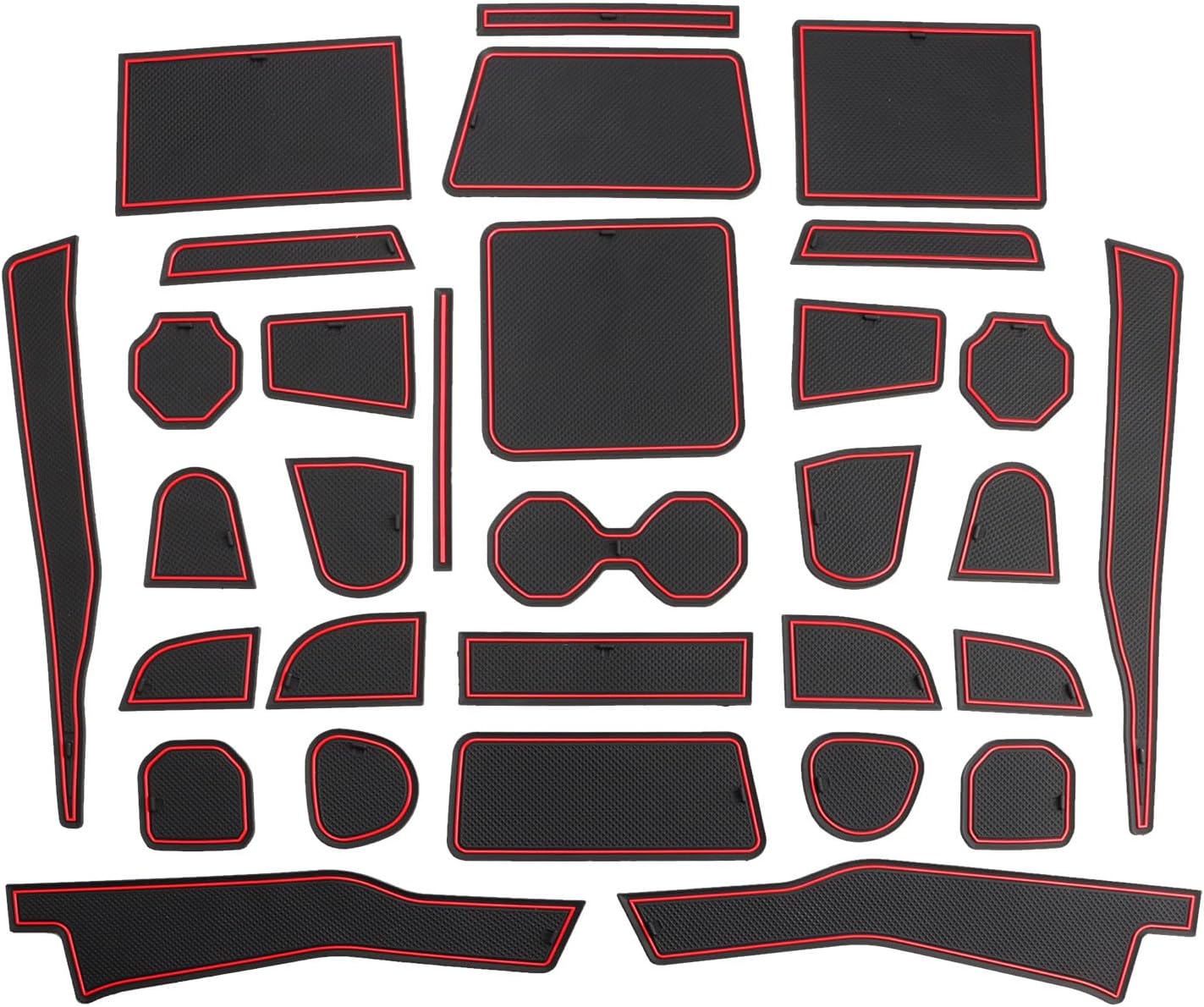 Auovo Center Console Mats Compatible with Grand Cherokee L Accessories 2021 2022 2023 2024 2025 Cup Holder Coasters Pads Door Liners Car Interior Decoration(31pcs/Set, Red)