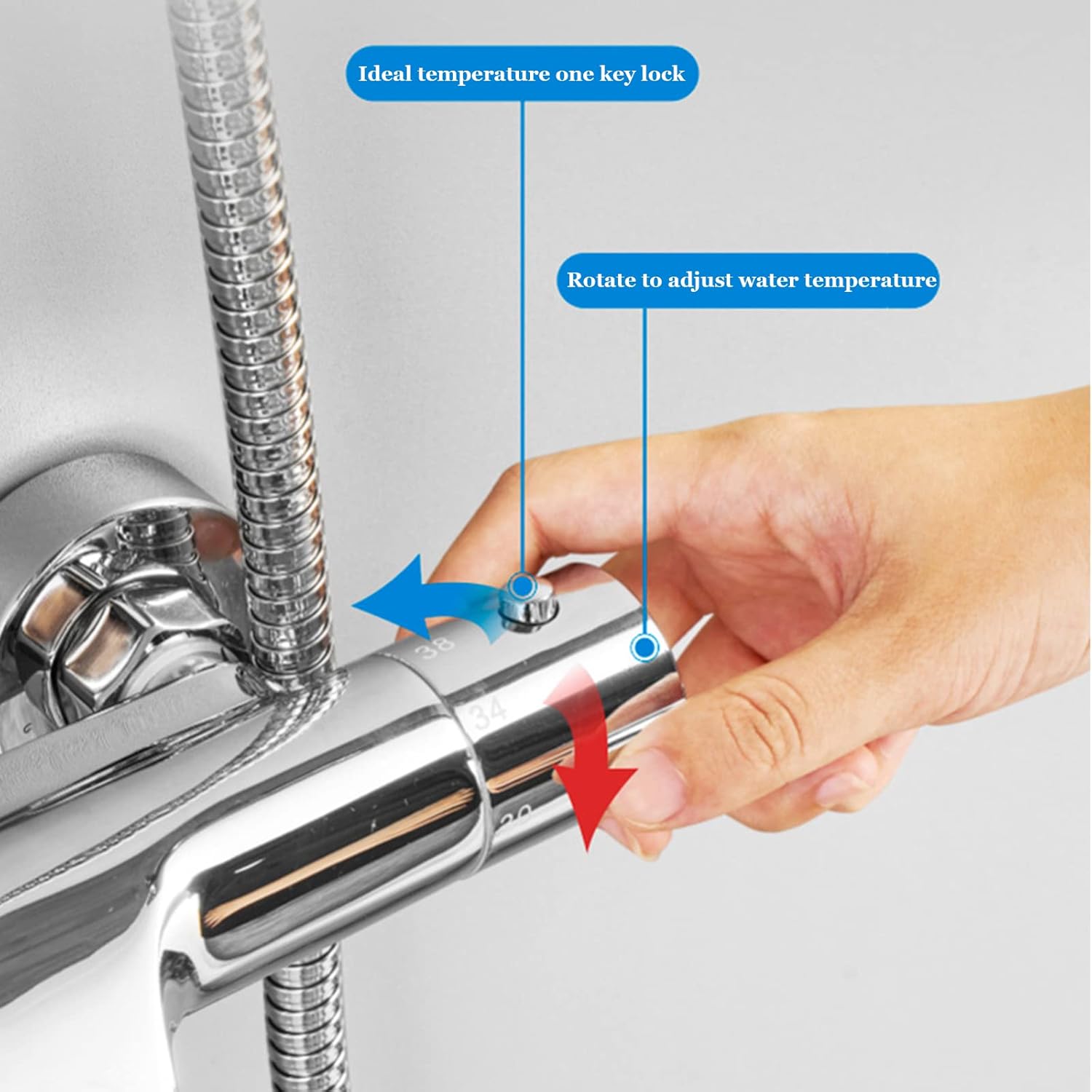 Thermostatic Shower System Wall Mounted Shower Faucet Set with Waterfall Tub Spout Bathroom Brass Chrome Shower Fixture with Height Adjustable Rain Shower Head and 3 Mode Hand Shower