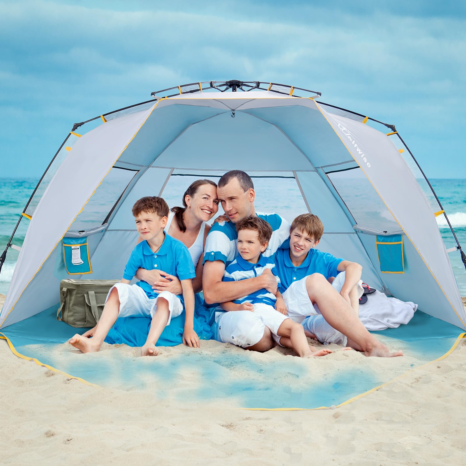 Wolfwise Strandmuschel UV-Schutz 50+ Wasserabweisend 280x145x145cm Blau Camping
