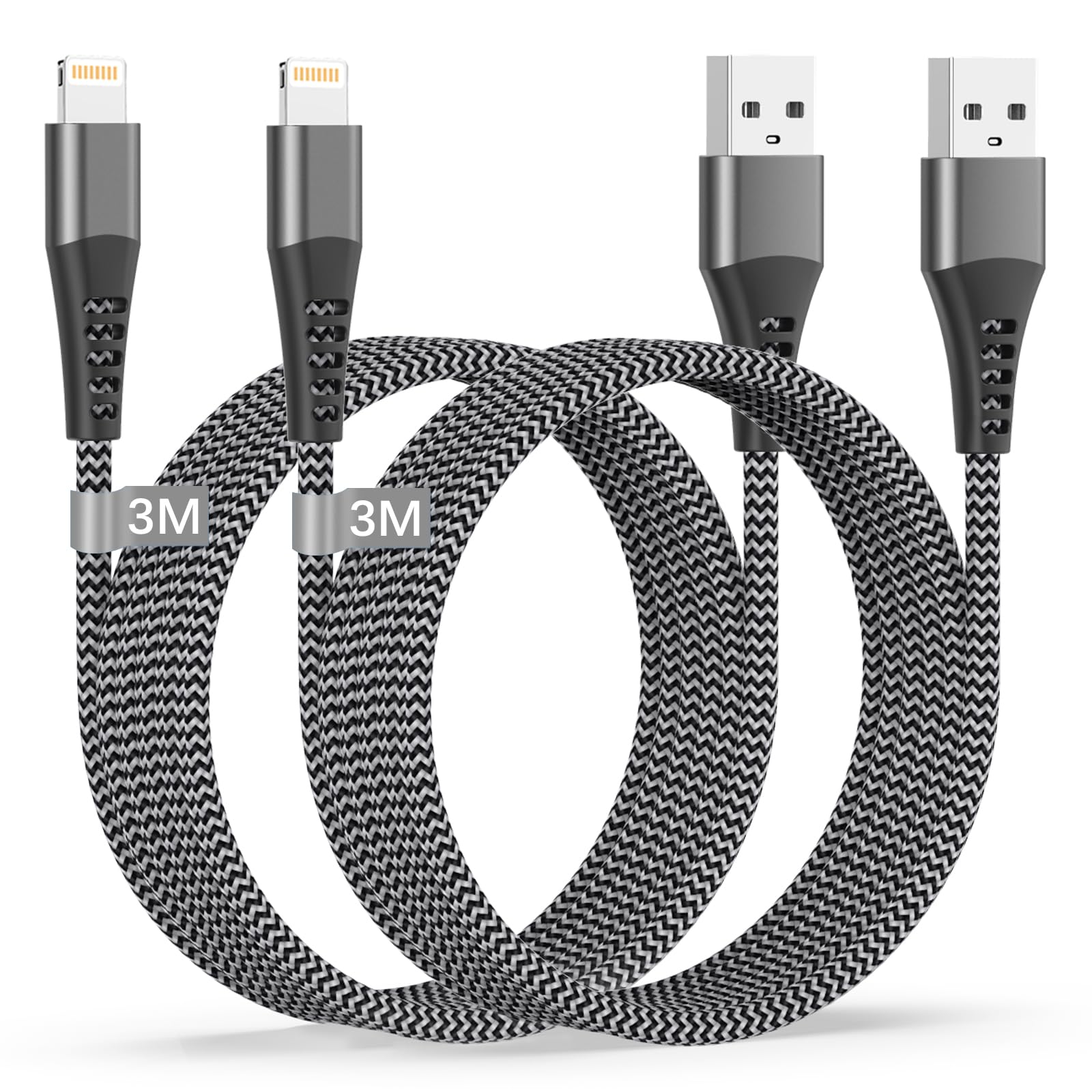 Cavo Lightning 3 Metri 2Pezzi Certificato MFi Cavo Caricatore iPhone 3M Lungo Nylon Cavo Ricarica iPhone Cavetto iPhone Filo Caricatore iPhone per iPhone 14/13/12/11/XS/XR/X/8/7/6/5/iPad