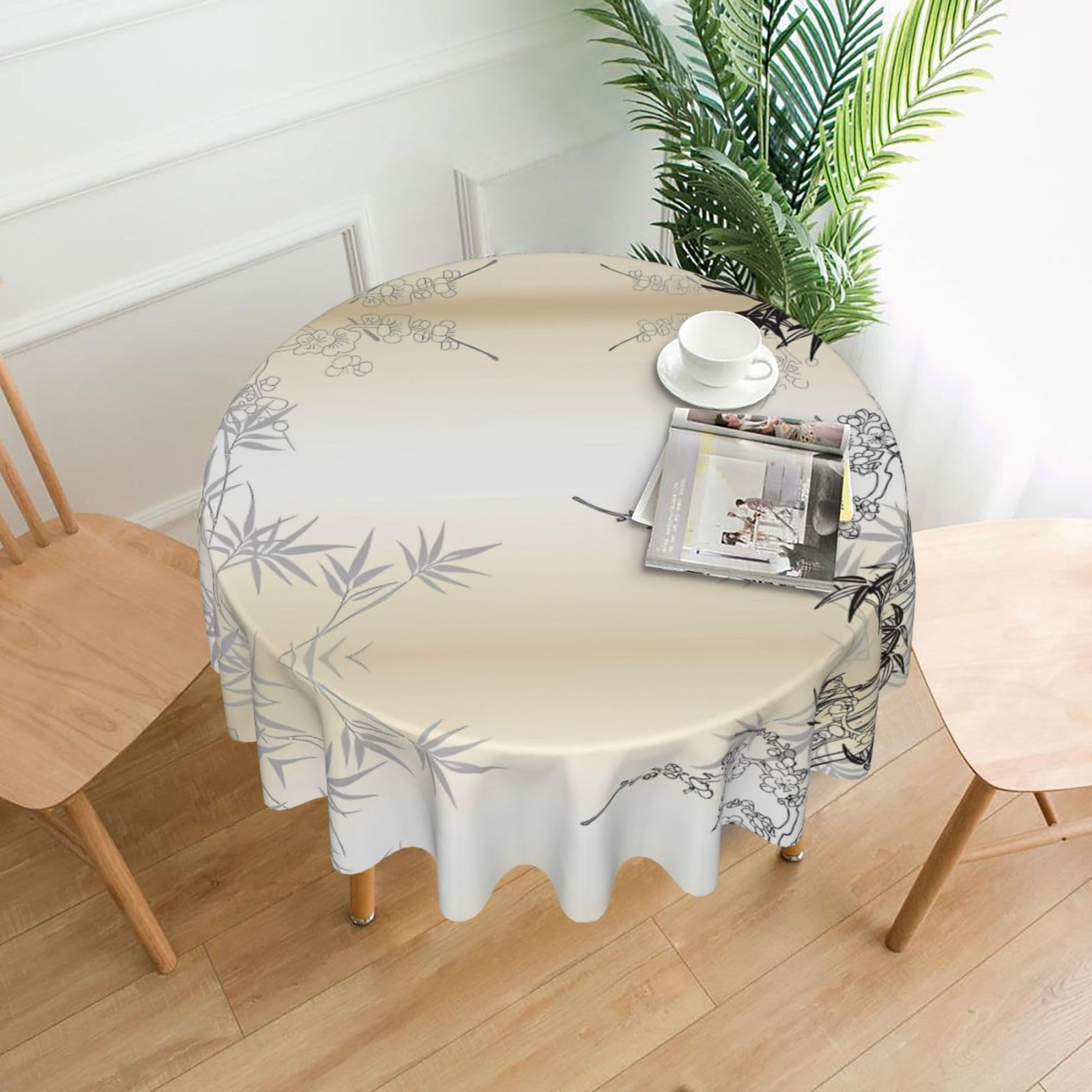 YYHHAOFA Bamboo and Cherry blossoms Tree Zen Prints 60in Round Decorative Tablecloth – High-Grade Polyester Throw Cover for Dining, Parties, and Outdoor Events
