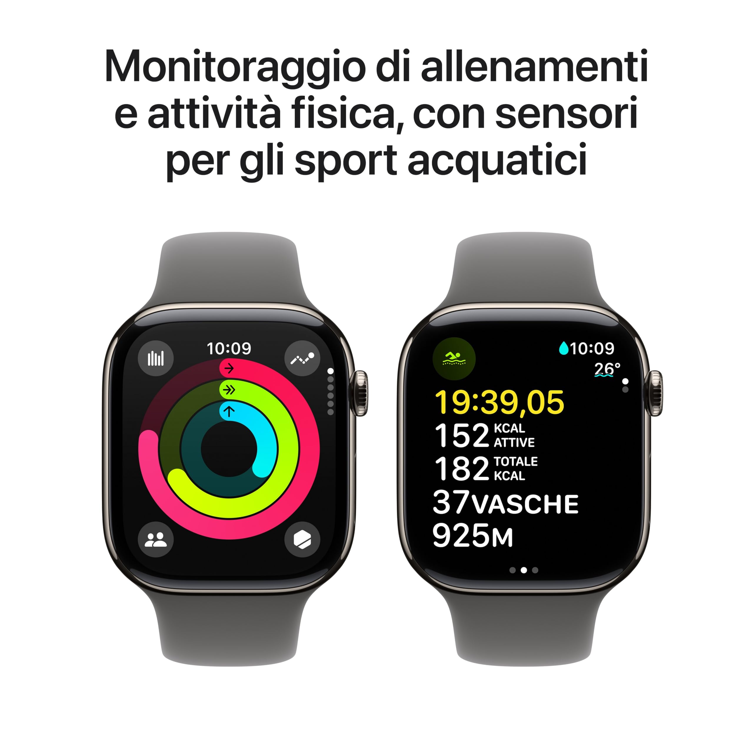 Apple Watch Series 10 GPS + Cellular 46 mm Smartwatch con cassa in titanio color Naturale e cinturino Sport Loop Grigio pietra - S/M. Fitness tracker, app ECG, display Retina always-on, Carbon Neutral