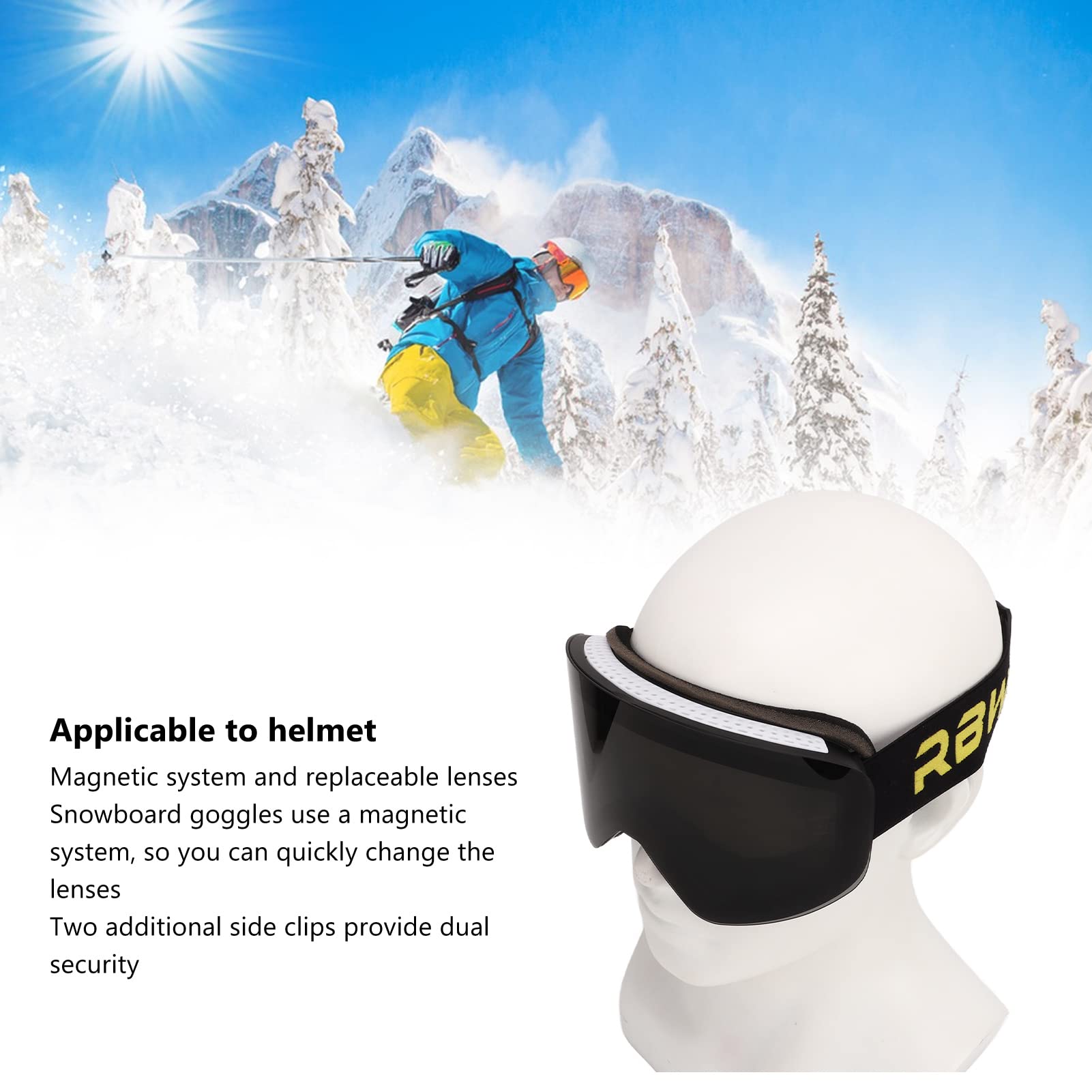 Skibrille, atmungsaktive Ersatzgläser, Antibeschlagbeschichtung, Skibrille, verstellbares Skating-Kopfband (Schwarze Linse)