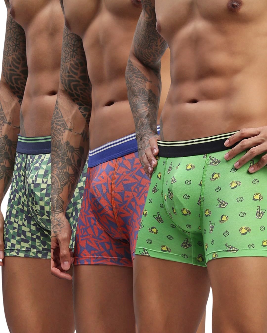 3PC Pack of Crazy Cubes & Abstract Triangle & Lime 'N' SODAMEN Modal Printed Trunks-image-22