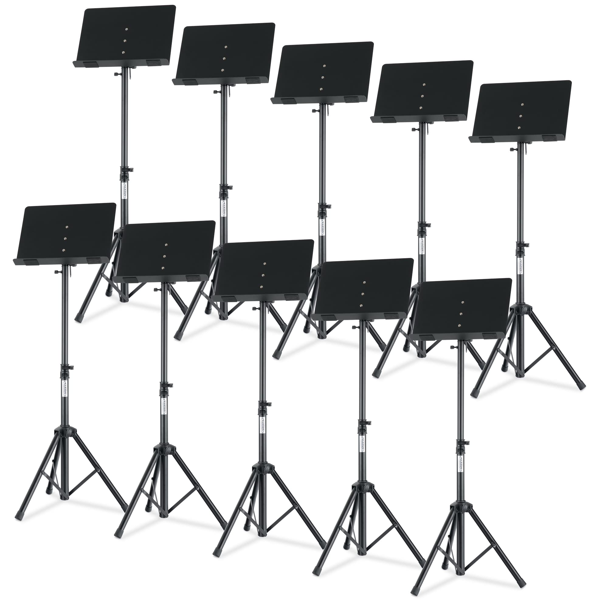 10er Set Classic Cantabile OST-350 2-in-1 Notenpult - als Notenständer, Tischpult oder Buchständer - Orchesterpult mit geschlossener Notenablage aus Stahl - Leseständer aus Metall - schwarz