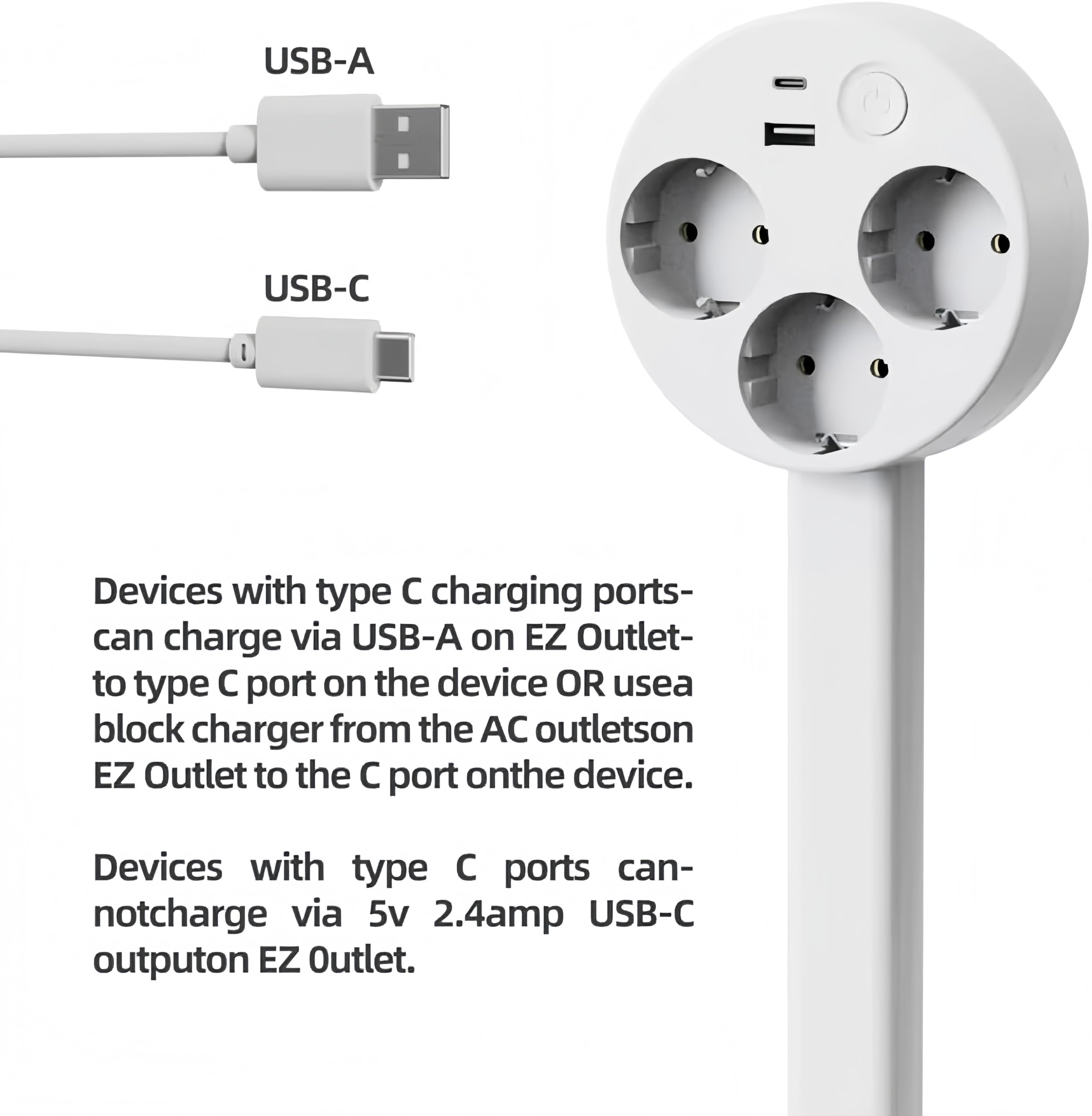 Przedłużacz elektryczny przedłużający i pływający z 2 gniazdami i USB-C Extendible od 47 do 67 cm na sofę i biurko