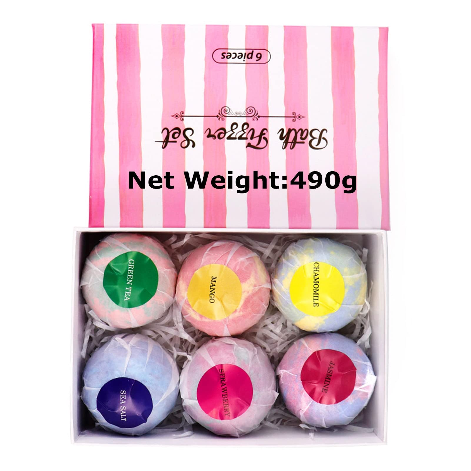 6pcs Bombes Bulles Huile Essentielle Biologique 6 Couleurs 6 parfums de Bain Bulle soulageant la Bombe de Bain Boules Effervescentes