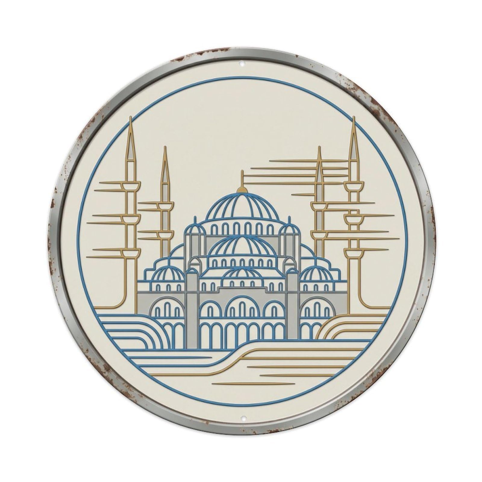 Istanbul Streamline Mosque Travel Metal Tin Sign Plaque Wall Decor for Cafe, Club Bar, Office, Home Garden Round Metal Poster 8x8Inch