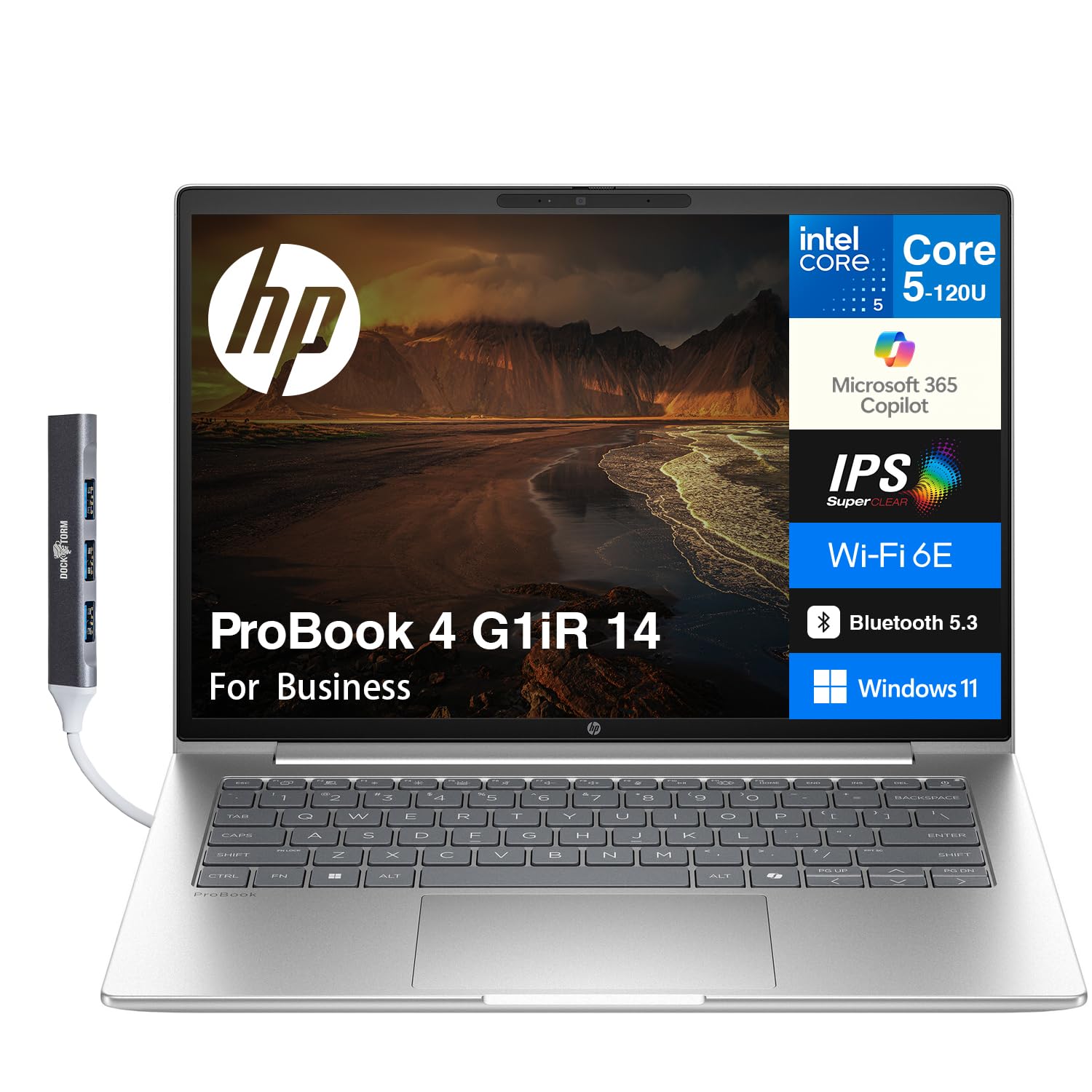HP ProBook 4 G1iR 14 Business Laptop 14.0" IPS WUXGA Display (Intel Core 5 120U, 32GB DDR5, 512GB PCIe SSD, Intel Graphics, WiFi 6E, Webcam, Bluetooth