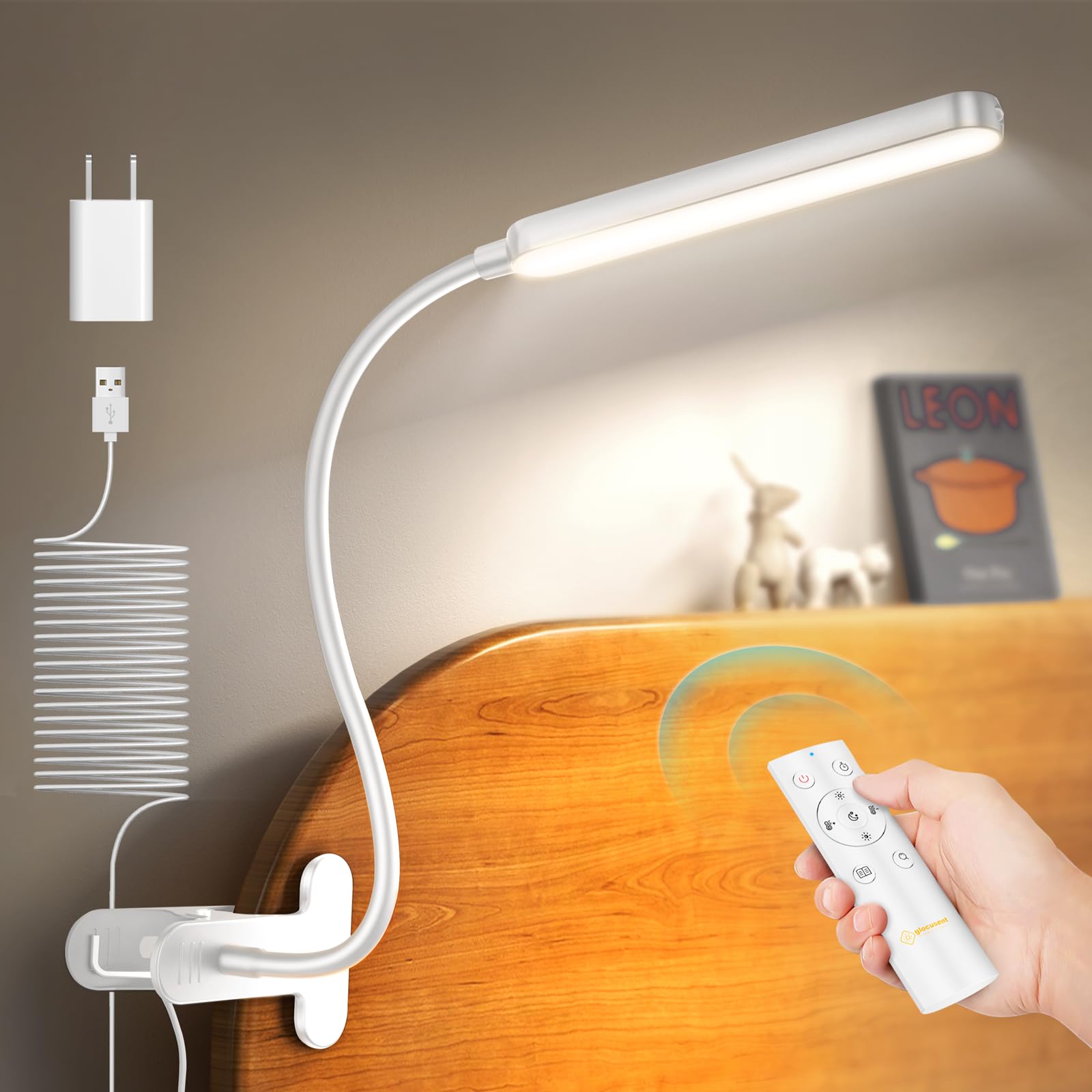 Glocusent 38 LED Clip Lamp, Desk Lamp for Eye Care, Gradual Dimming 5 Colours & 5 Brightnesses, Stable Clip, Flexible Gooseneck, Ideal for Bed/Reading/Study and Office-image-16