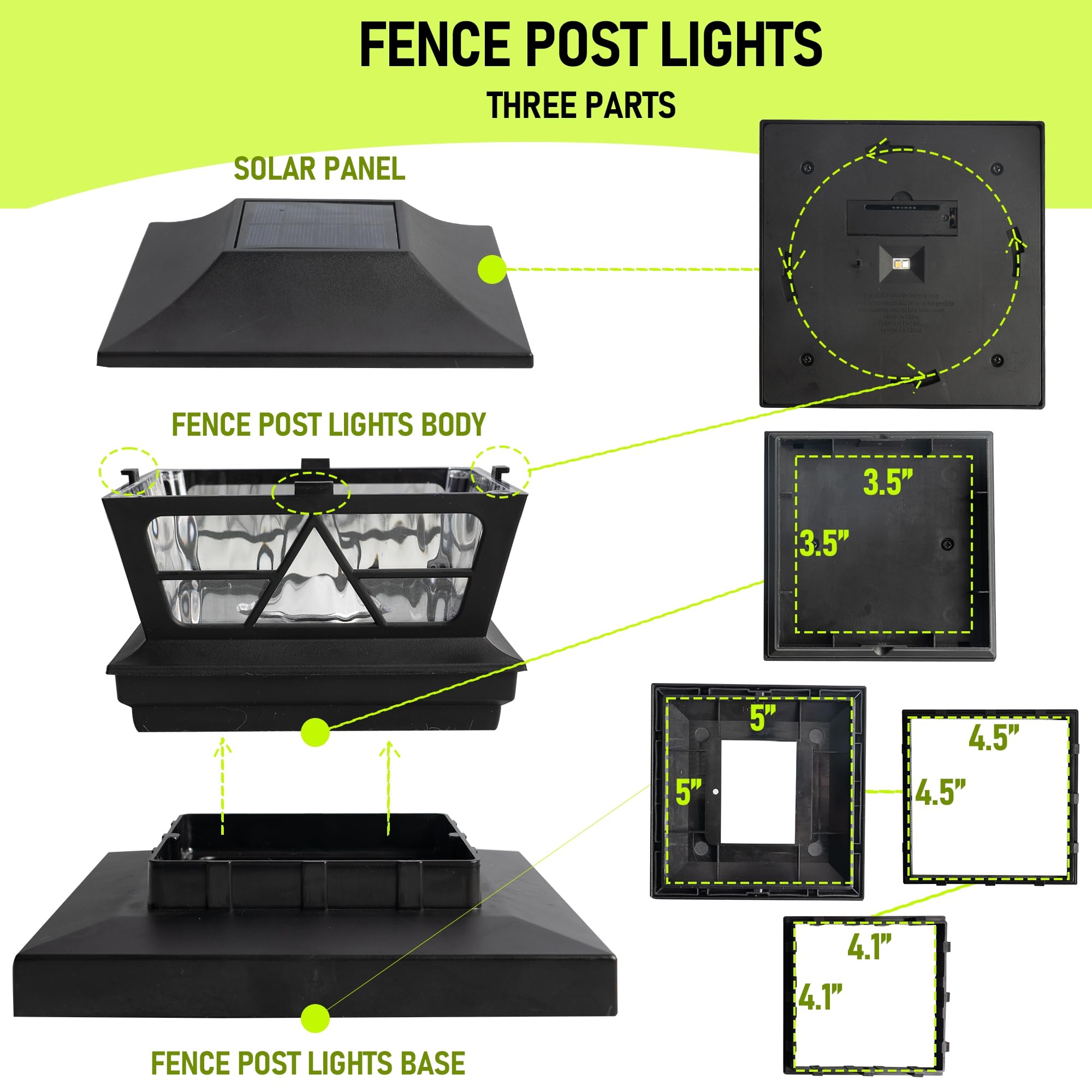 Set Of 2 Solar Post Cap Hammered Gray Color 28 Lumens 2 SMD LED Light