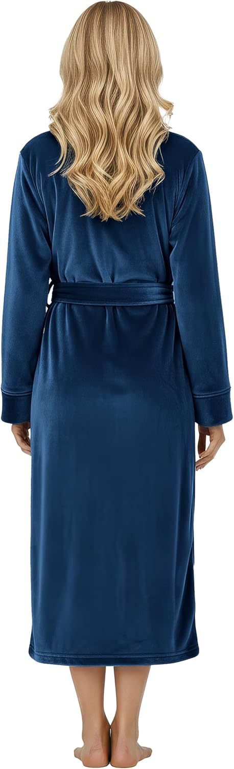 NY Threads Women's Fleece Shawl Collar Bathrobe Plush Long Spa Robe, Medium