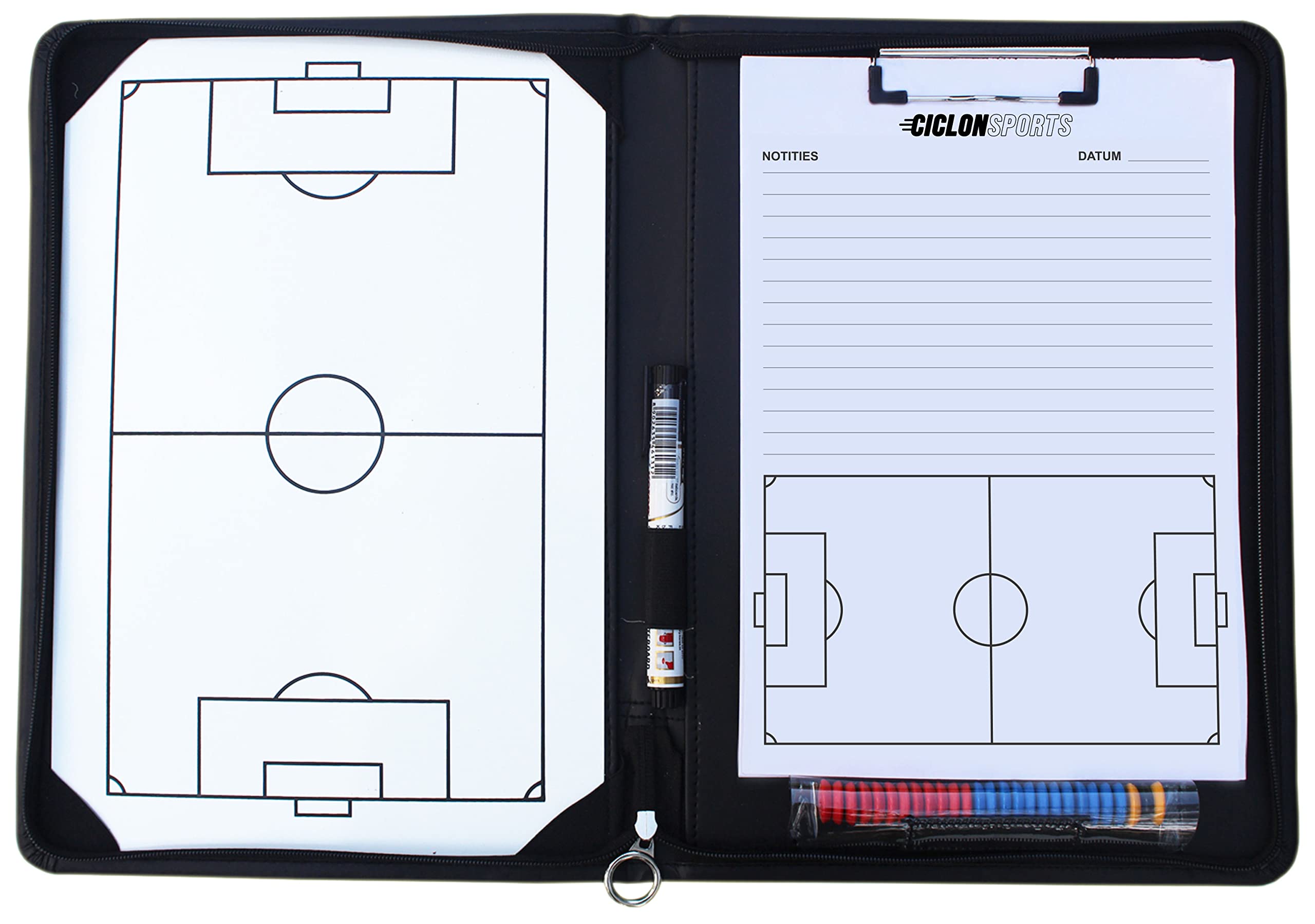Cartella per allenatori di calcio | Cartella tattica in pelle per calcio | Cartella tattica con cerniera per allenatore di calcio | Lavagna magnetica inclusa, quaderno A4, pennarello, magneti,