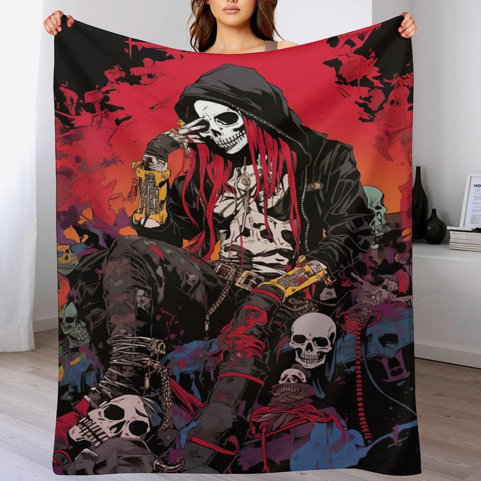 Couverture plaid motif crâne en flanelle douce, idée cadeau originale pour lit