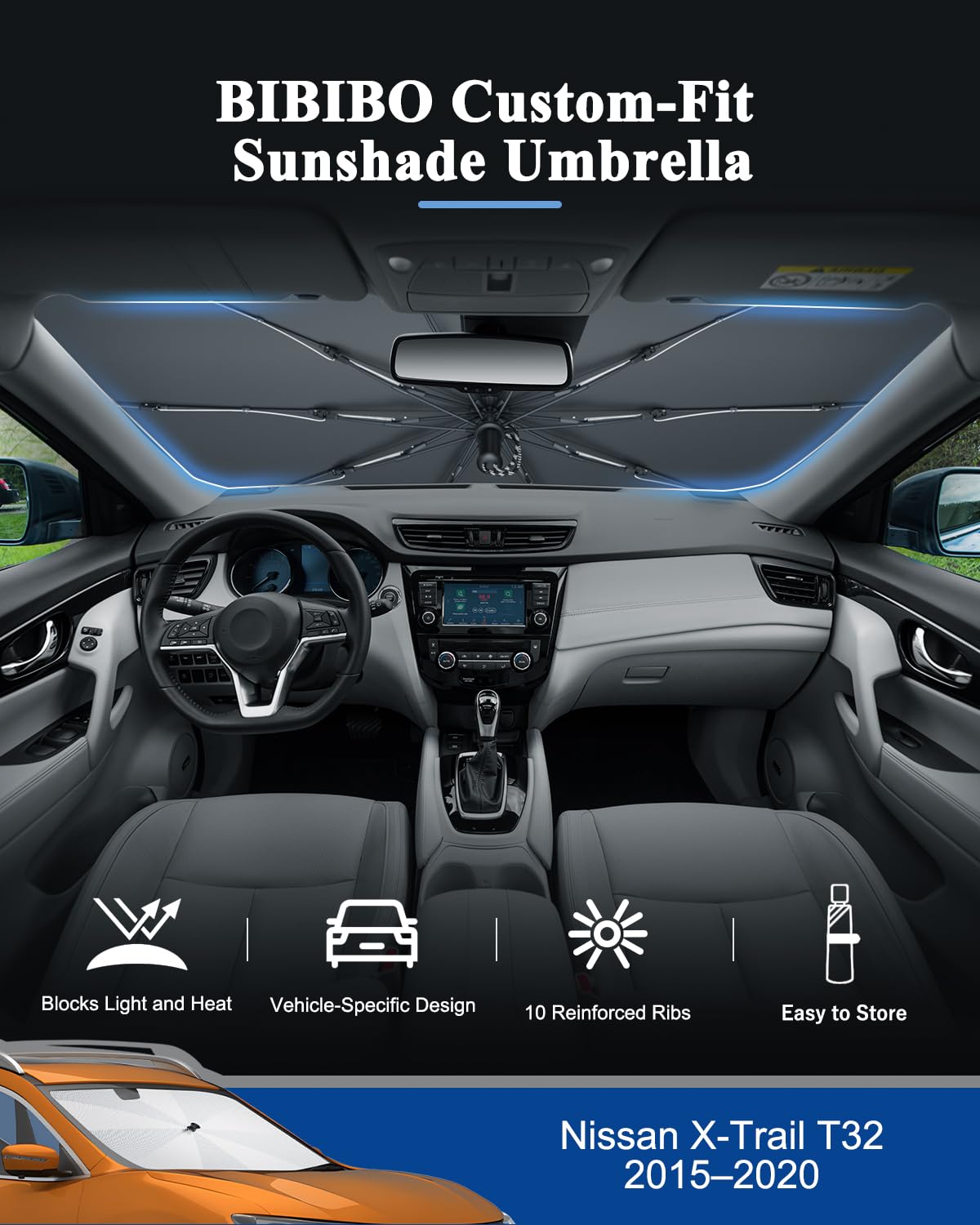 BIBIBO X-Trail T32 kompatybilne z Nissan X-Trail T32 2015-2020, osłona przeciwsłoneczna na przednią szybę samochodu, osłona przeciwsłoneczna X-Trail T32, akcesoria
