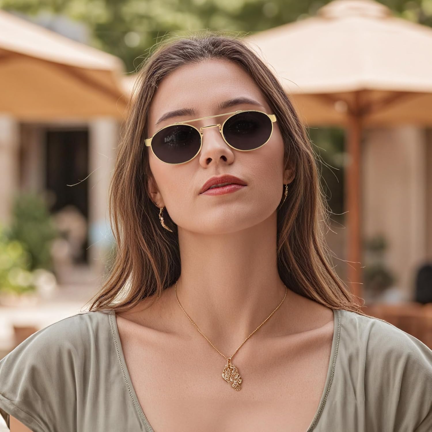 FEISEDY Classic Trendy Oval Sunglasses Women Men Cute Small Shade Metal Frame Sunnies B0264 - Image 3