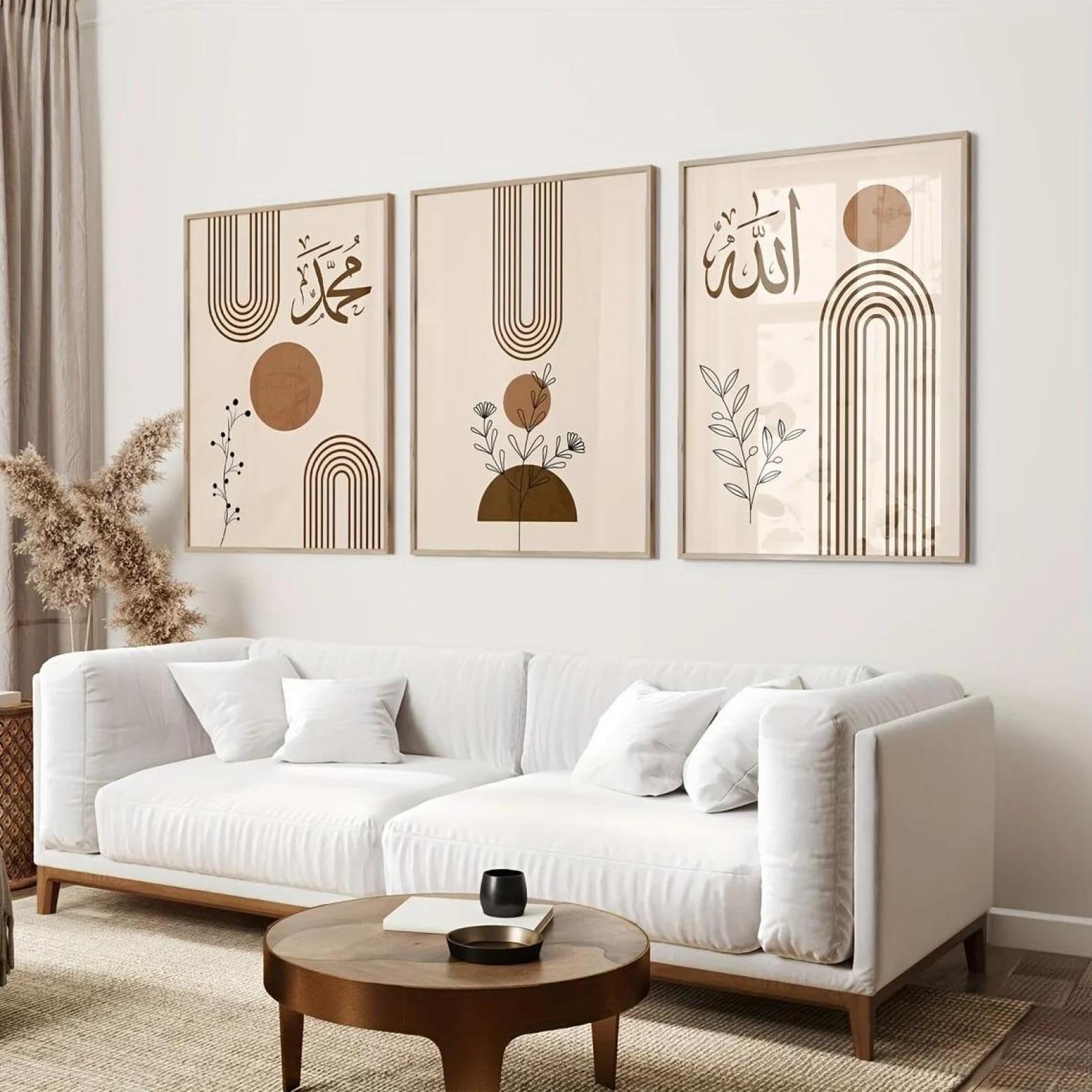Baibexing Bohemian Plants Islamic Canvas Painting Posters Prints Muslim Allah Arabic Calligraphy Geometry Wall Art Home Decor 60X80Cmx3Pcs Unframed