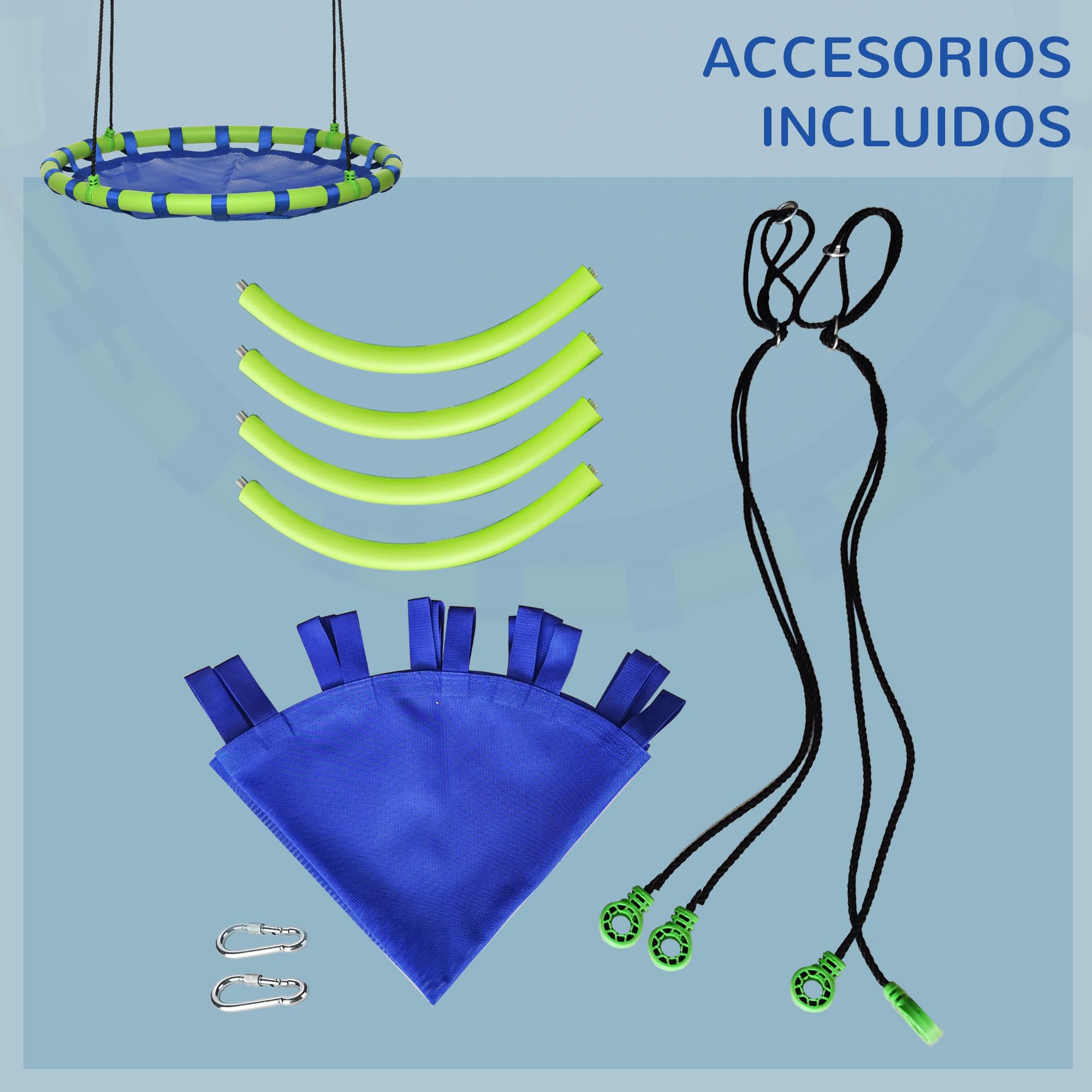 Outsunny Columpio Infantil Nido con Altura Ajustable Columpio Redondo de Árbol para Niños de 3-8 Años Carga 150 kg para Exterior Ø100x120-180 cm Azul