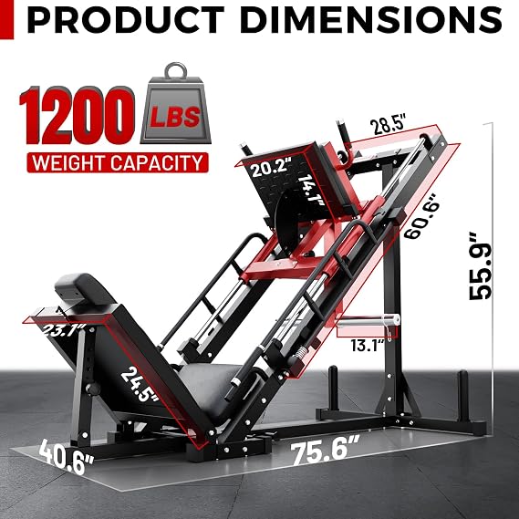 RitFit Leg Press Hack Squat Machine with Linear Bearing, 1200LB Capacity