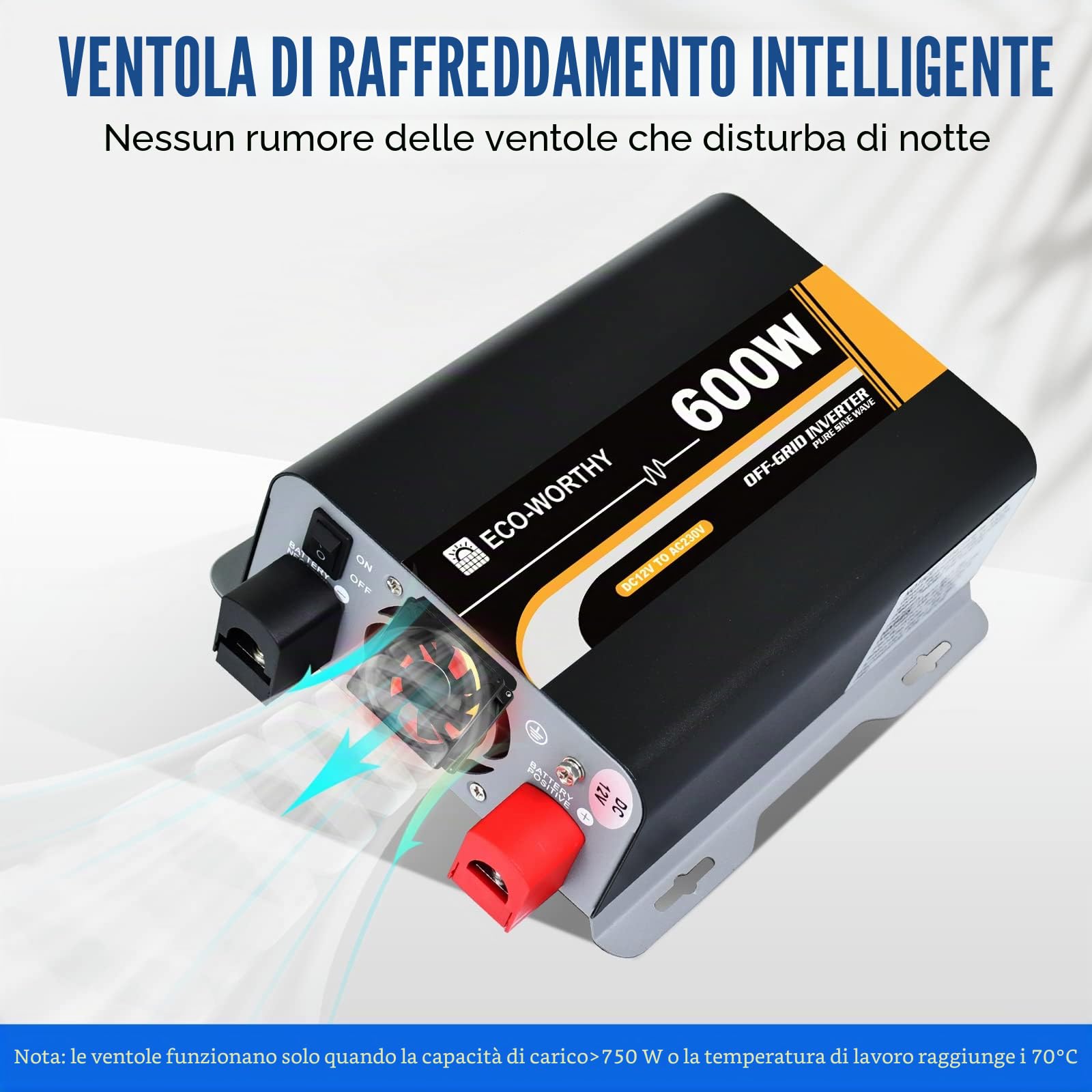ECO-WORTHY 600 W, 12 V-230 V, AC off-grid, inverter sinusoidale DC con telecomando e fusibile e per auto, camper, veicoli da campeggio e sistemi solari