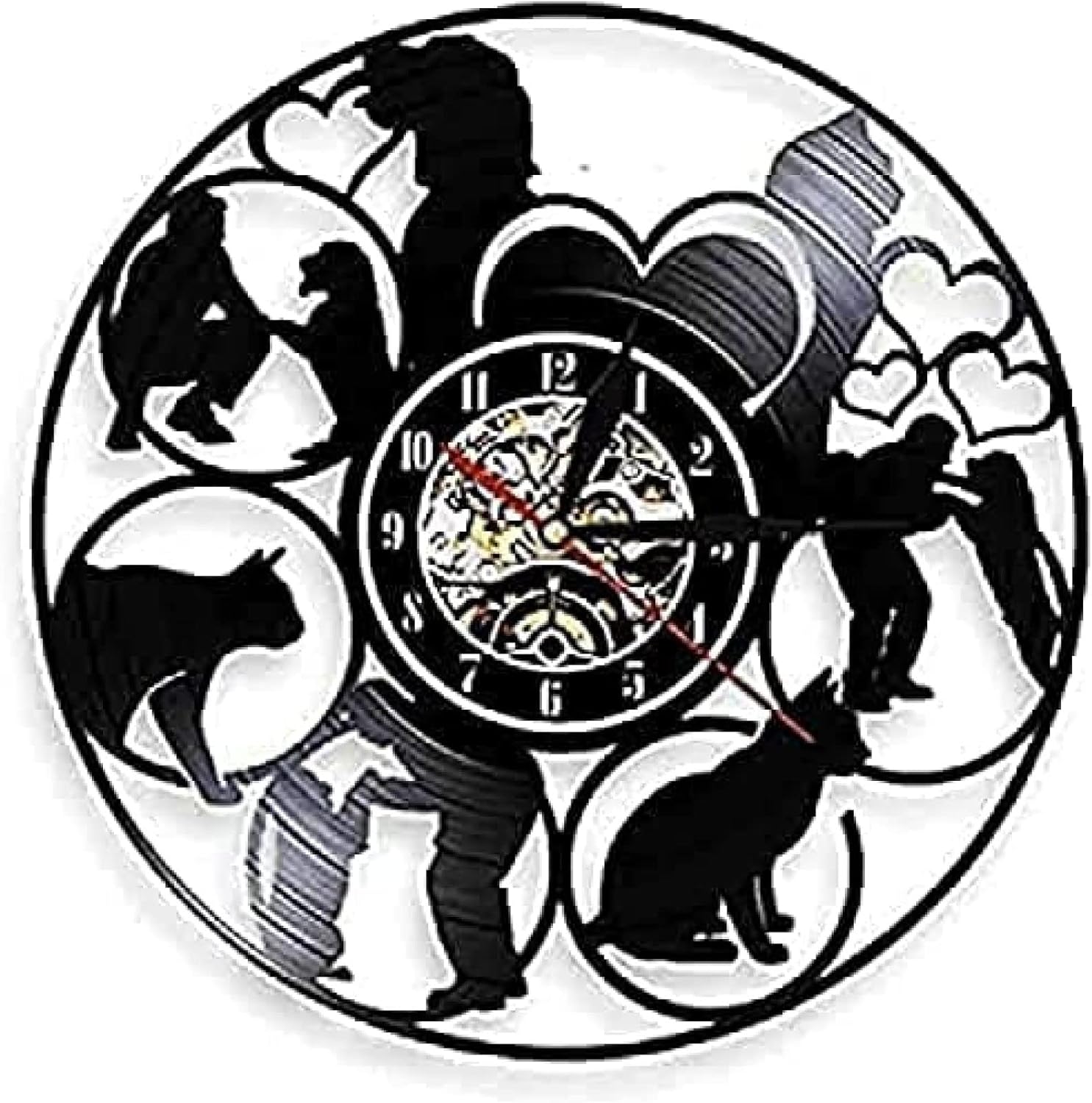 Wall Clock Battery Operated Silent Non-Ticking 12 Inch Vinyl Pet Grooming Vinyl Record Clock Pet Health Clinic Pet Hospital Wall Sign Dog Cat Grooming Wall Decorative Wall Clock