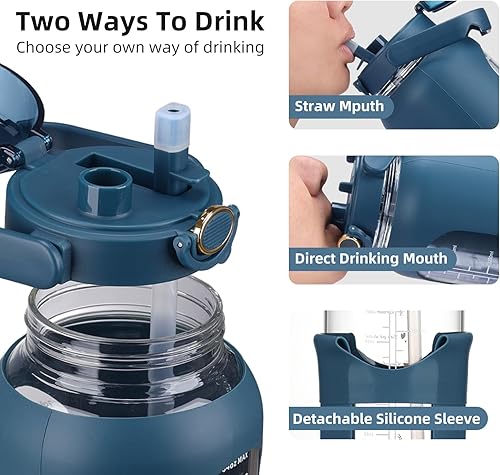 Miniatura 2 de Bolttles de agua de vidrio de 74 onzas con pajilla, botella de agua motivacional grande con marcador de tiempo, botellas de agua deportivas con