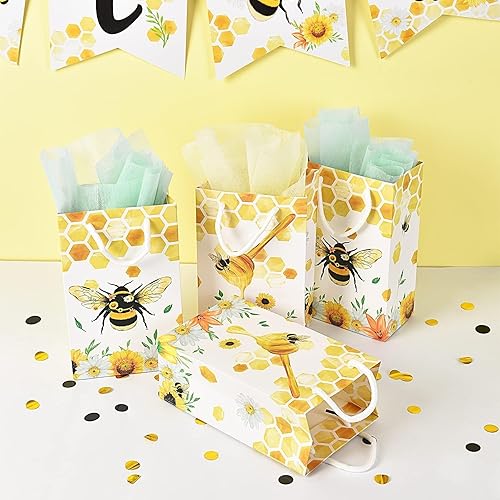 Miniatura 4 de WERNNSAI Paquete de 16 bolsas de regalo de abejas, suministros de fiesta de abejas, bolsas de recuerdo para niños y niñas, decoraciones de