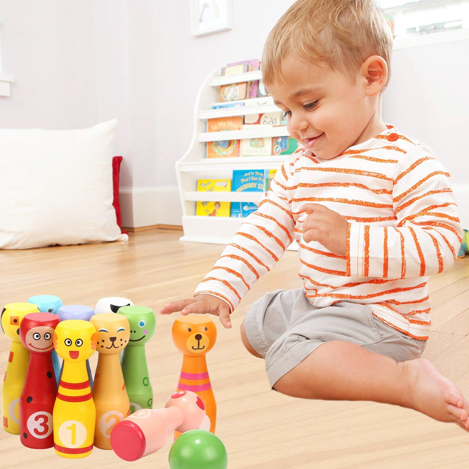 Jacootoys Zestaw kręgli kręgle gra w kręgle z 10 kręgielniami i 2 piłeczkami Interaktywne zabawki dla dzieci 3 4 5 lat