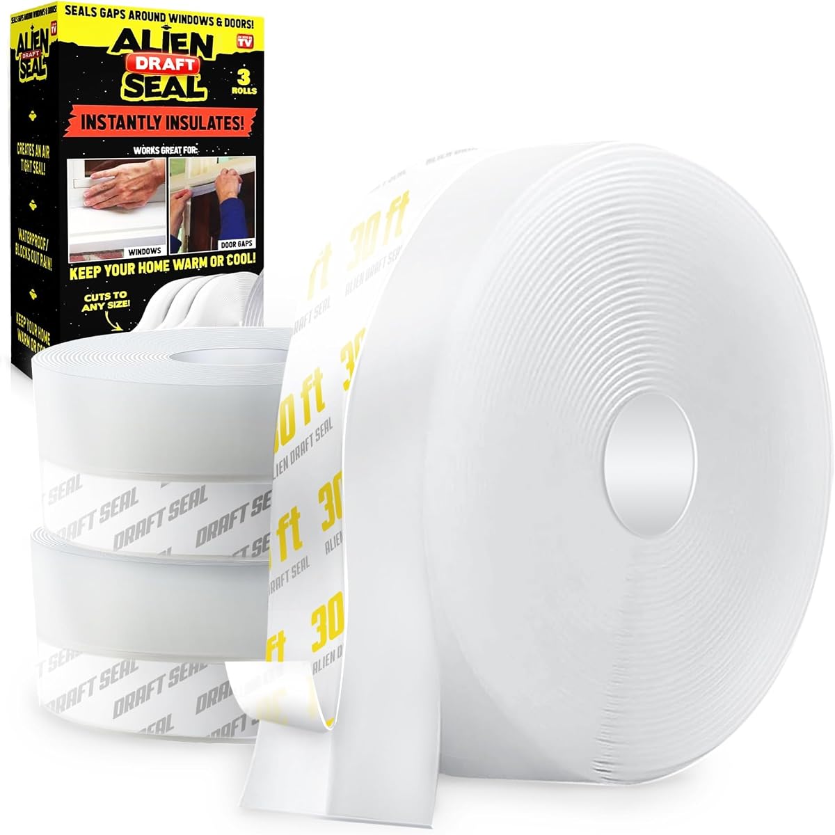 Sello de puerta Alien Draft Seal para burlete, cinta de silicona para tope inferior de puerta de 64 pies (3 rollos) más larga