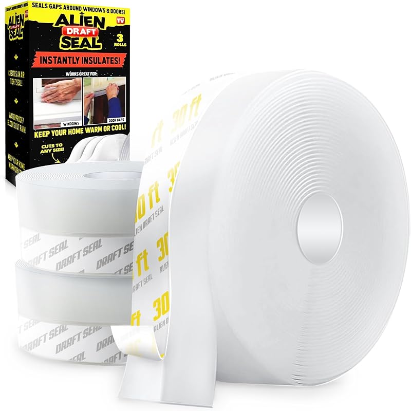 Sello de puerta Alien Draft Seal para burlete, cinta de silicona para tope inferior de puerta de 64 pies (3 rollos) más larga