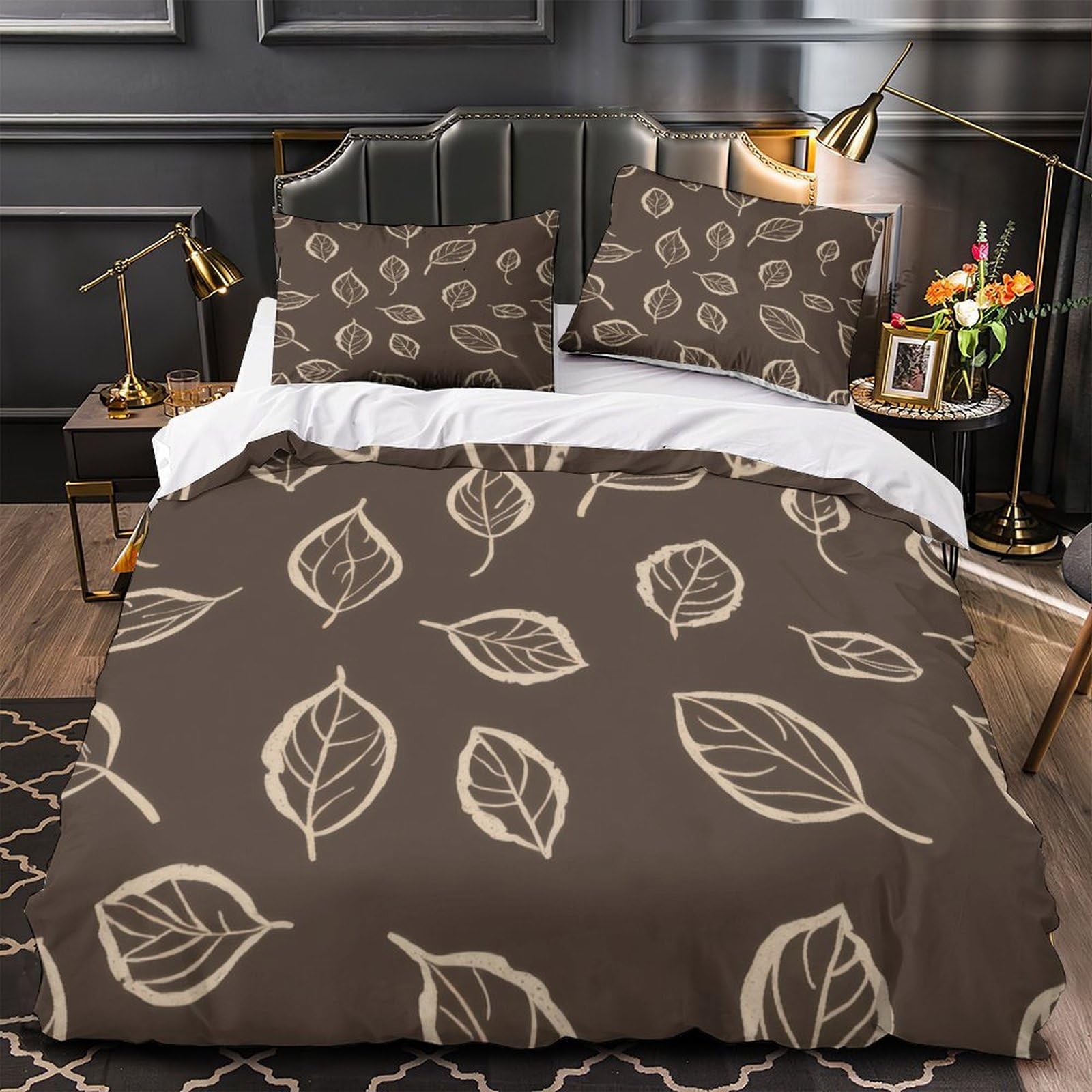 Housse de couette feuilles pour chambre d'enfant et homme lit simple microfibre confortable