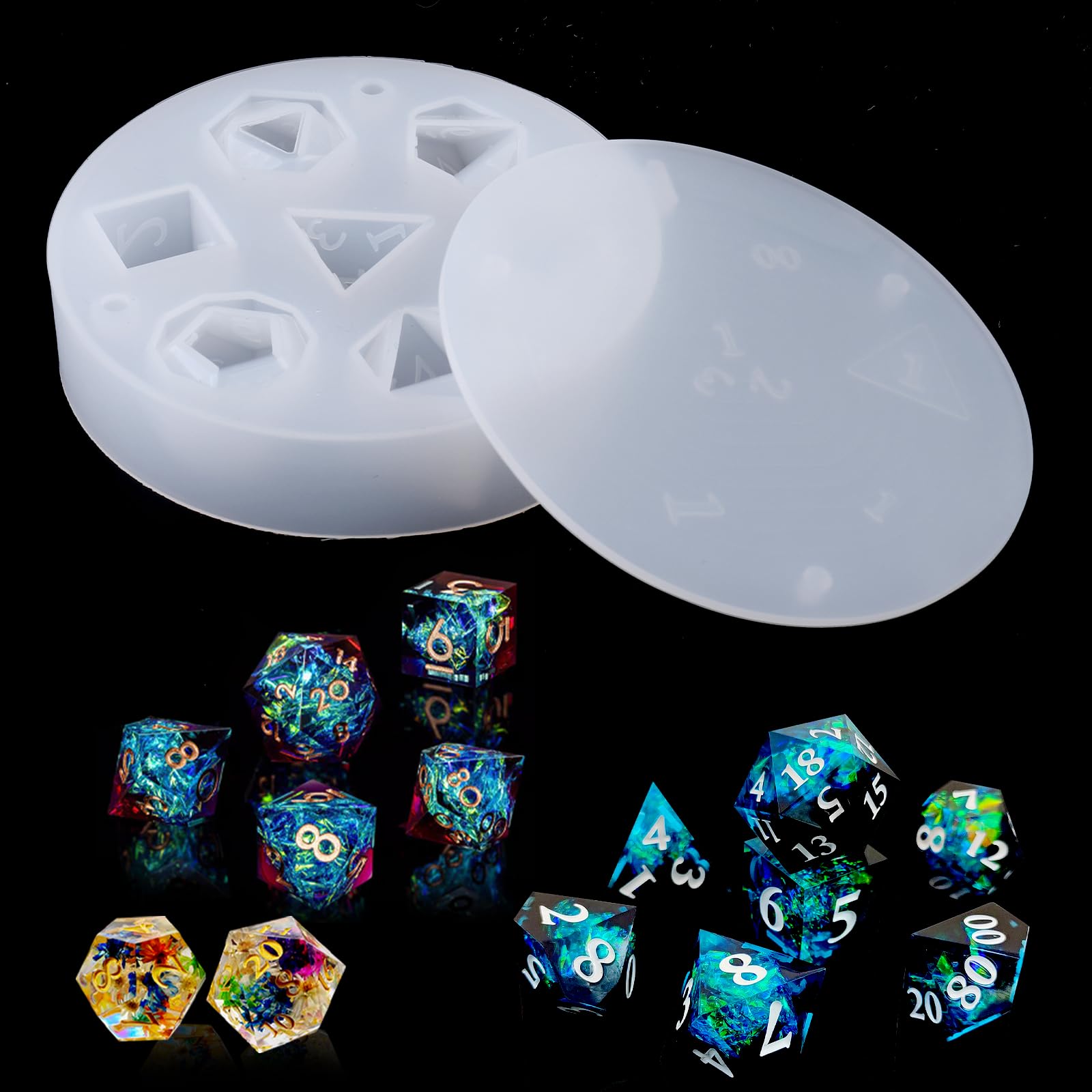 EPODA Dice Resin Mould,7 Standard Polyhedral Silicone Dice Mold for DIY Table Game Dice Making,Dice Moulds for Resin