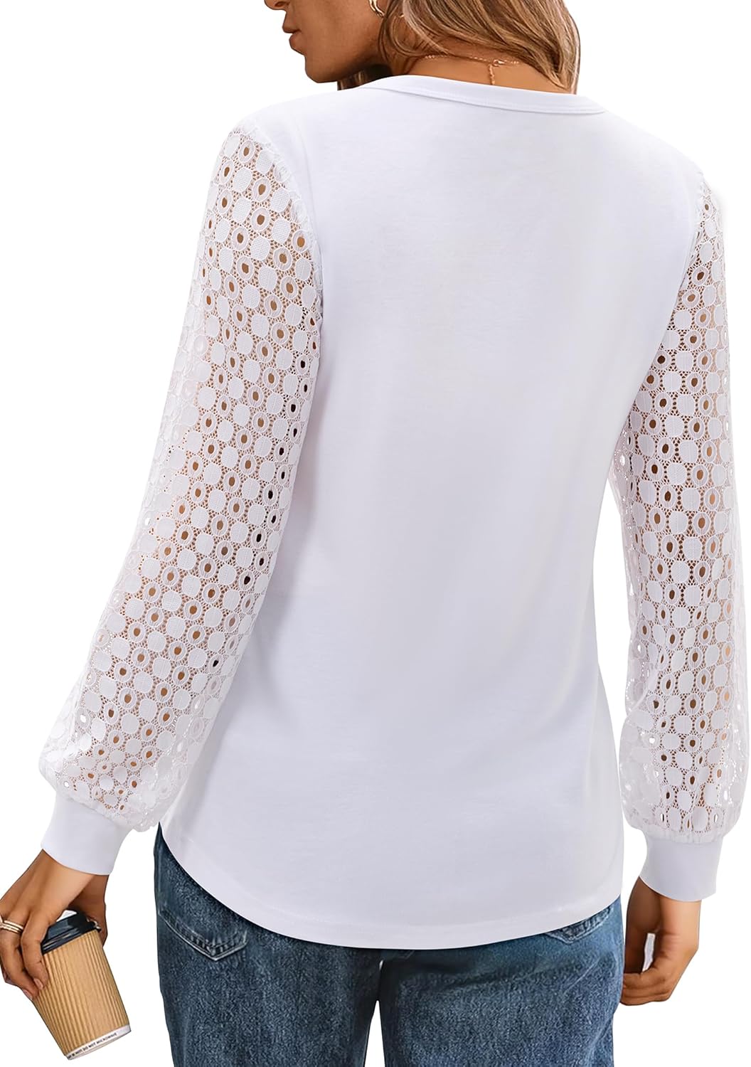 siliteelon Womens Long Sleeve Lace Tops Henley Shirts Eyelet Dressy Casual Blouses 2026 Fall Clothes Business Work Tunics - Image 2