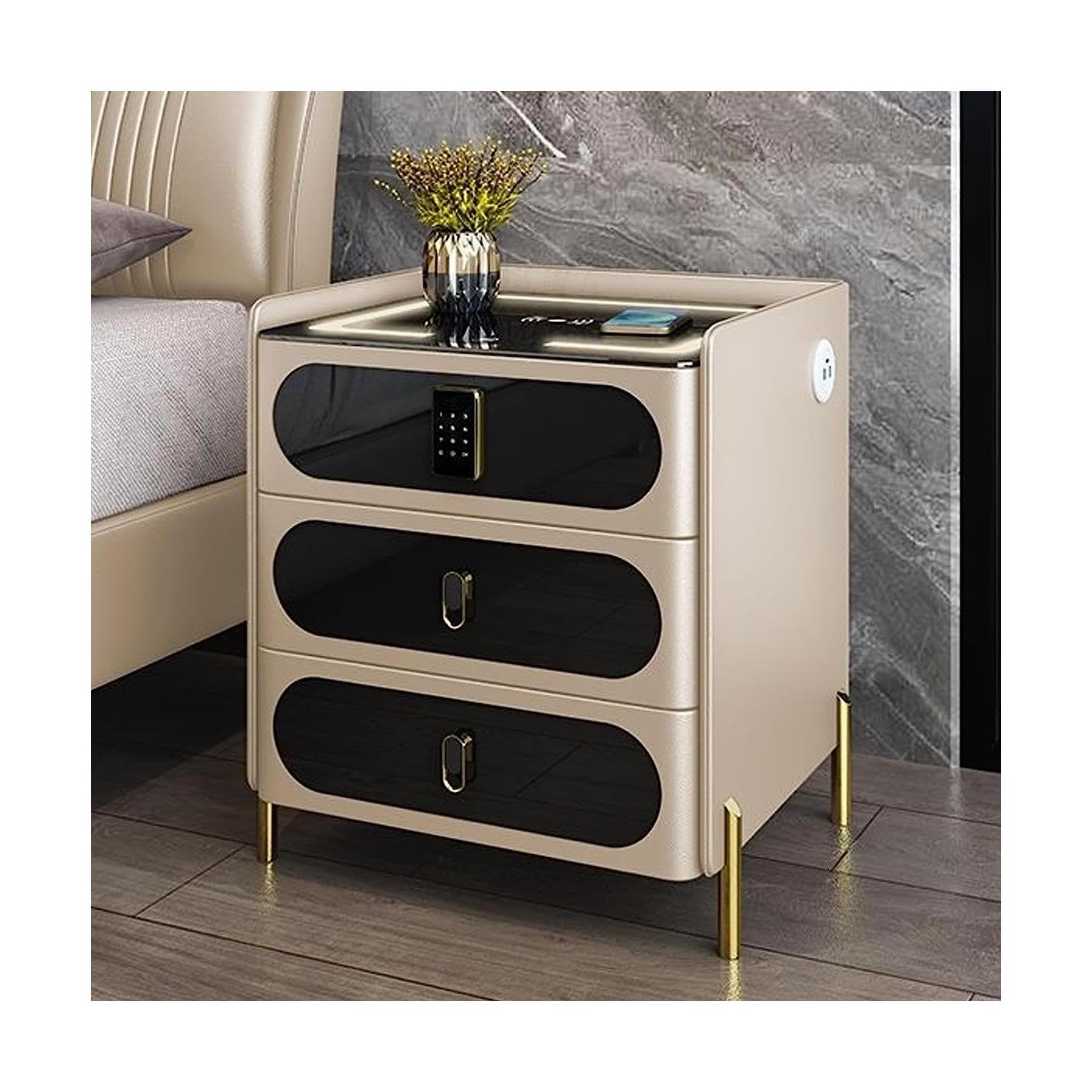 Comodino Runjuly Con Serratura A Combinazione E Stazione Di Ricarica USB E Prese - 3