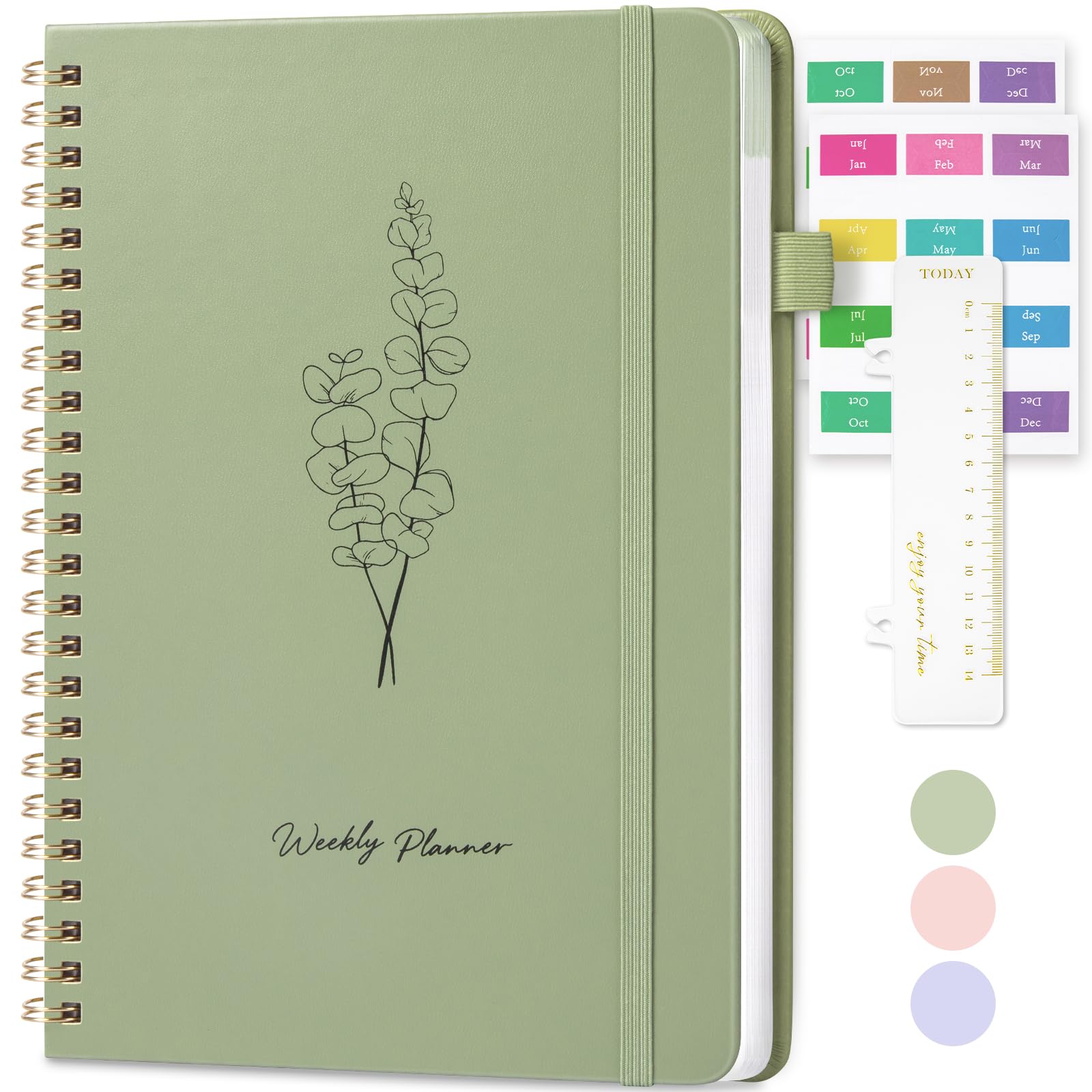 Umriox Undated Planner - A5 Weekly Planner Notebook, Weekly Journals for Study, Work, Fitness,52 Weeks Planning with 24 Self-Adhesive Tabs, Hardcover, 14.5x21cm - Green โ image 1
