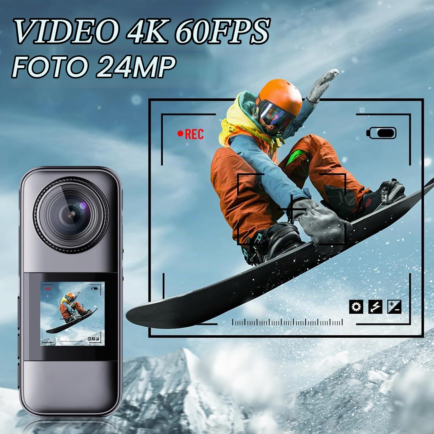 Xilecam Action Cam Doppio Schermo Fotocamera Impermeabile Moto Con Scheda e Vari Accessori（grigio canna di fucile）