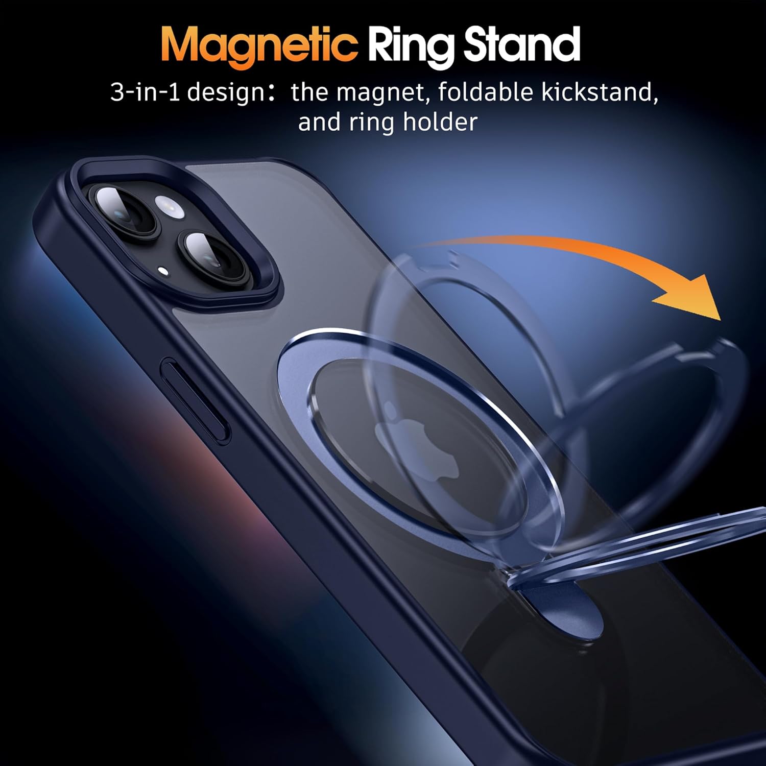 Supdeal Magnetic Stand Case for iPhone 13/14 with Invisible Ring Kickstand [Compatible with MagSafe] [Military Drop Protection] Shockproof Protective Translucent Matte Phone Cover, 6.1'', Blue
