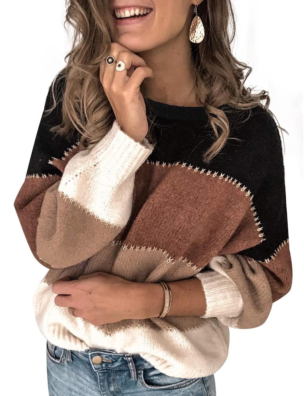 heekpek Maglione Donna Invernale Color Block Maglione di Punto per Donna Knitted Sweater Oversize Casual Pullover Top Lavorato a Maglia per Autunno Invernali Primavera