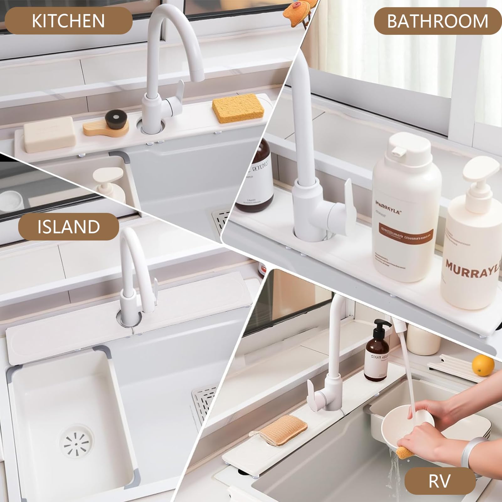 Tapis De Robinet Pour Évier De Cuisine, Plateau En Pierre De Diatomite À Séchage Rapide, Prévient L'humidité, Protecteur Super Absorbant, Gardien Pour Cuisine Et Salle De Bain (Blanc 02,50*10cm)