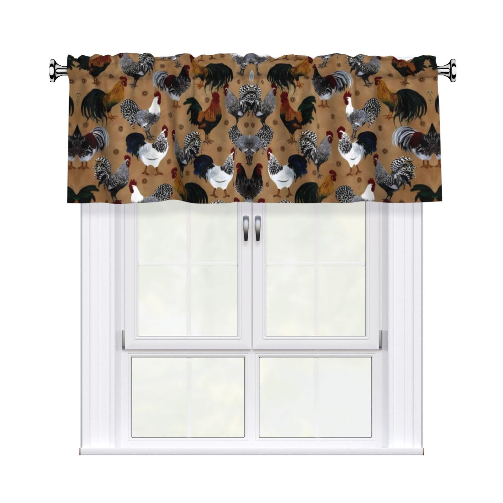 WHJSSF Rooster and Chicken Print Prints Housewarming Gift – Peach Skin Window Valance 54x18 for a Cozy Kitchen Refresh