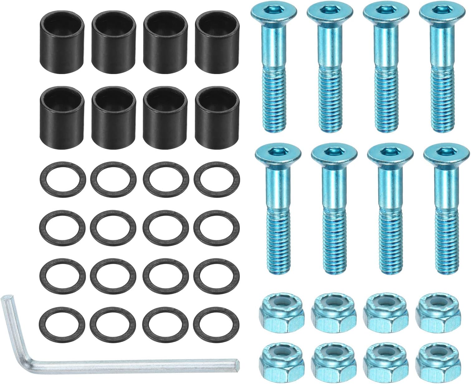 PATIKIL Skateboard Hardware Kit, Desk Mounting Screws Axle Nuts Hex Key Set with Washers Spacers for Skateboard Truck Wheel