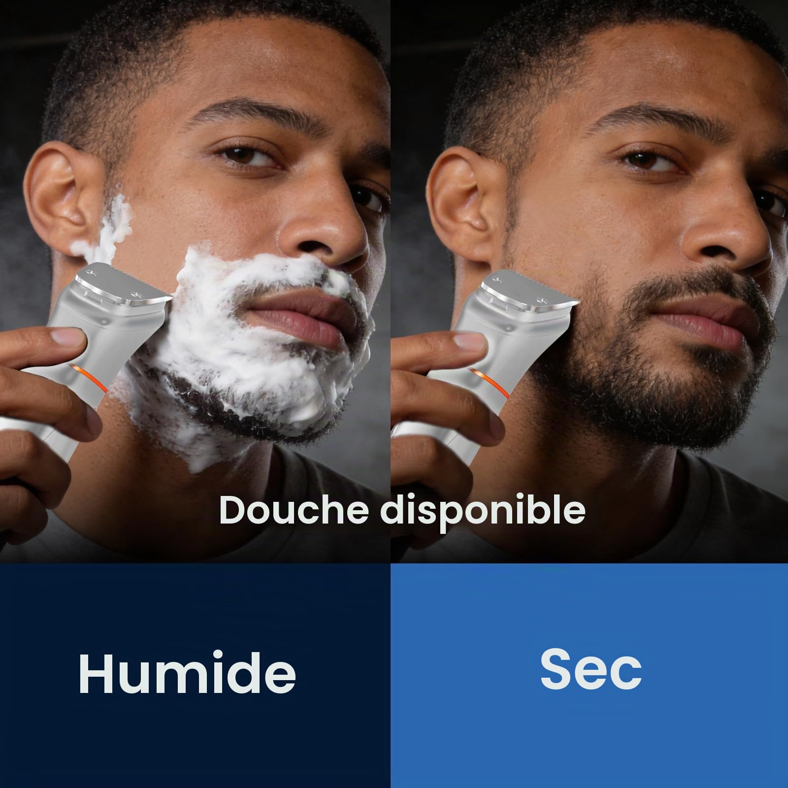 Maxgroom 6-en-1 Tondeuse Barbe Homme,Rasoir Electriques Hommes avec Base de Stockage Organisée,Double Mode de Charge(Base&USB-C),Tête Magnétique Amovible,IPX6 Sec/Mouillé, Autonomie 120 Mins (Argent)