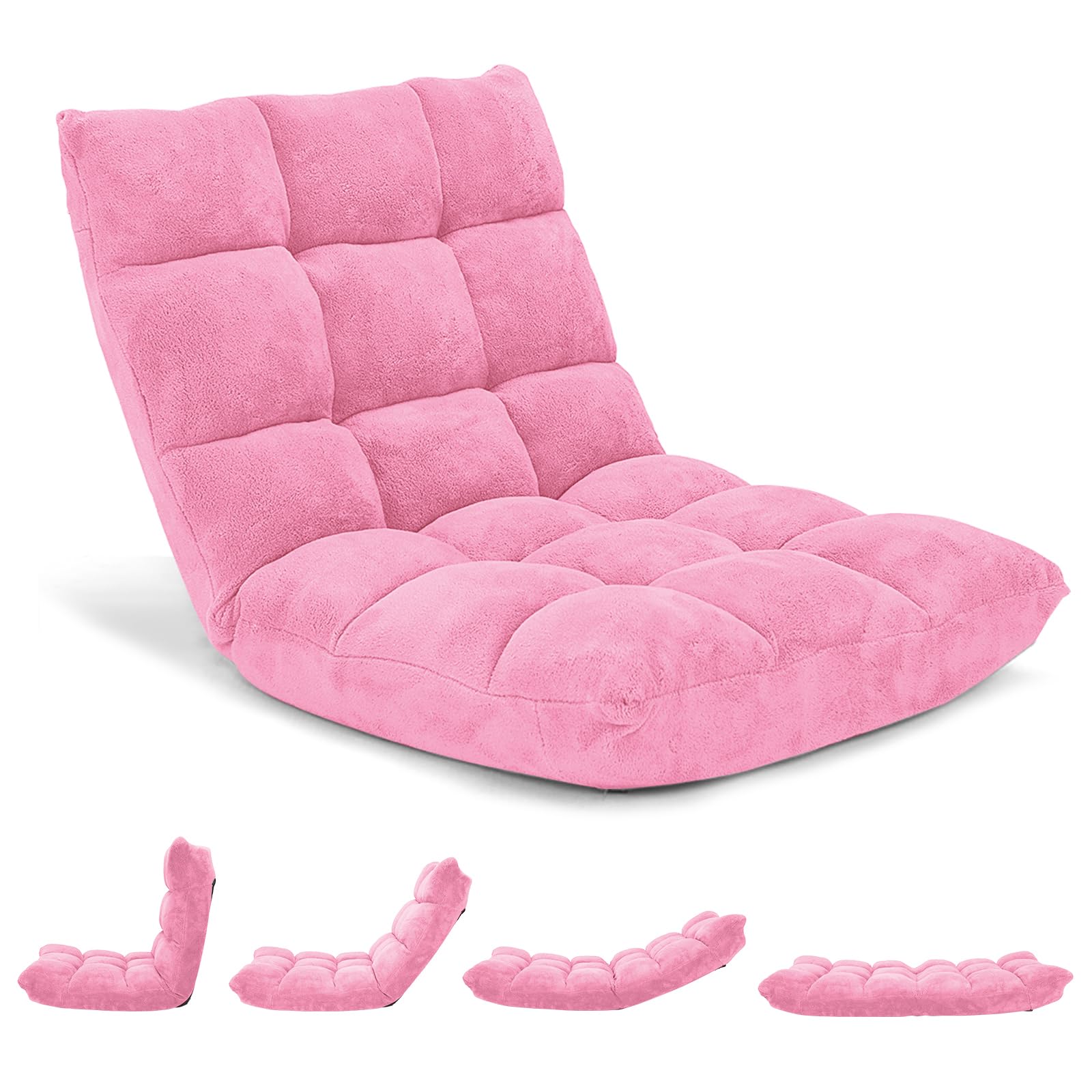 Byroce Folding Floor Gaming Chair, 14-Position Adjustable Lazy Padded Sleeper, Sofa Bed with Back Support, Couch Recliner Floor Chair for Meditation,