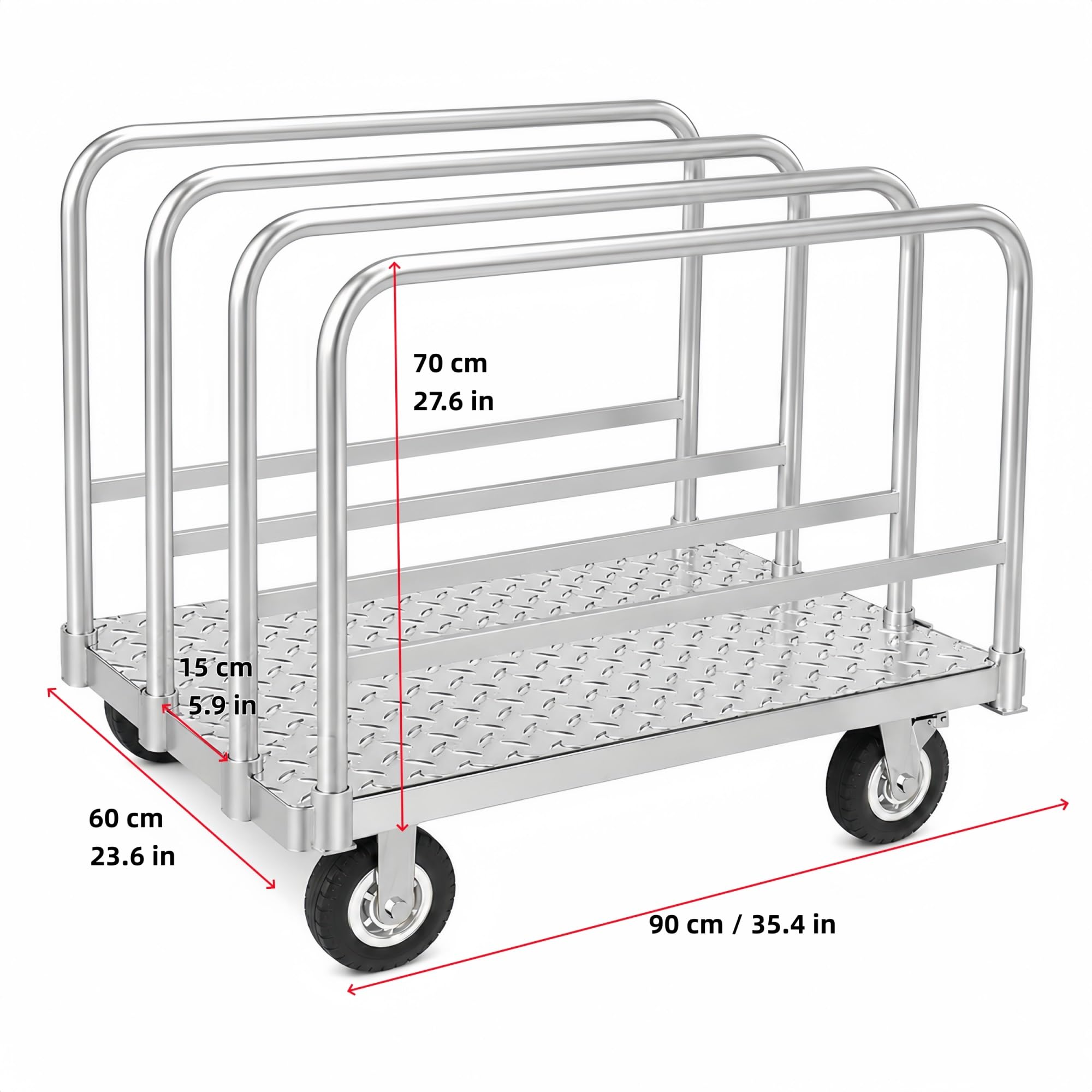 Plattenwagen mit Abnehmbaren Seitenschienen for Werkstatt und Lager | Stahlplattform mit unteren Verstärkungen und Rollen mit Bremse(5in 90 cm/35.4 in)